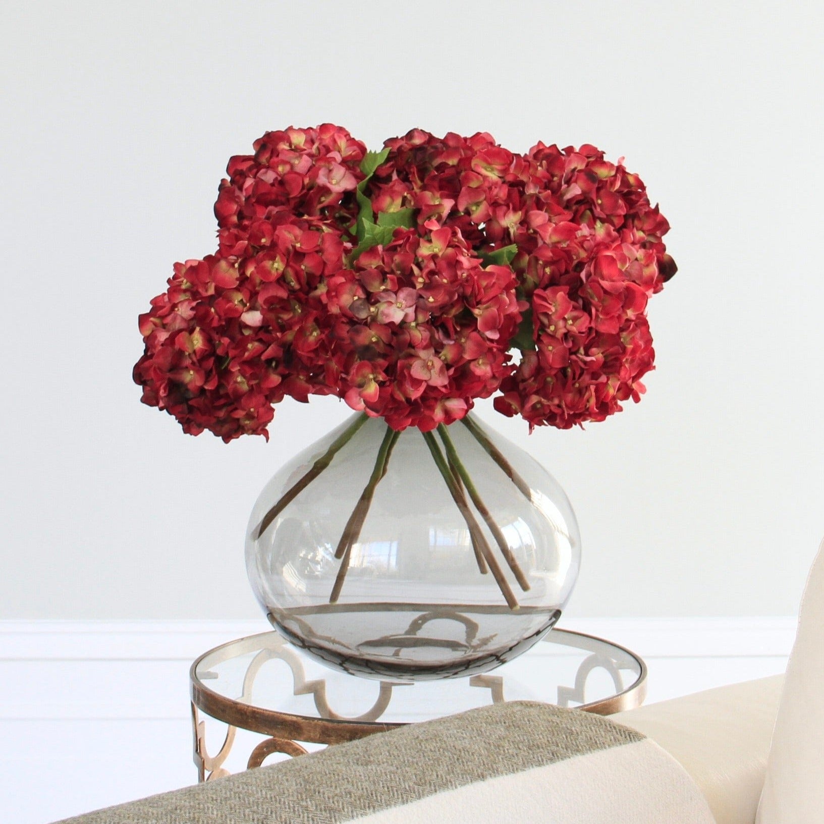 Artificial flowers luxury lifelike faux Artificial Red Dried Hydrangea realistic silk single stems buy online from The Faux Flower Company