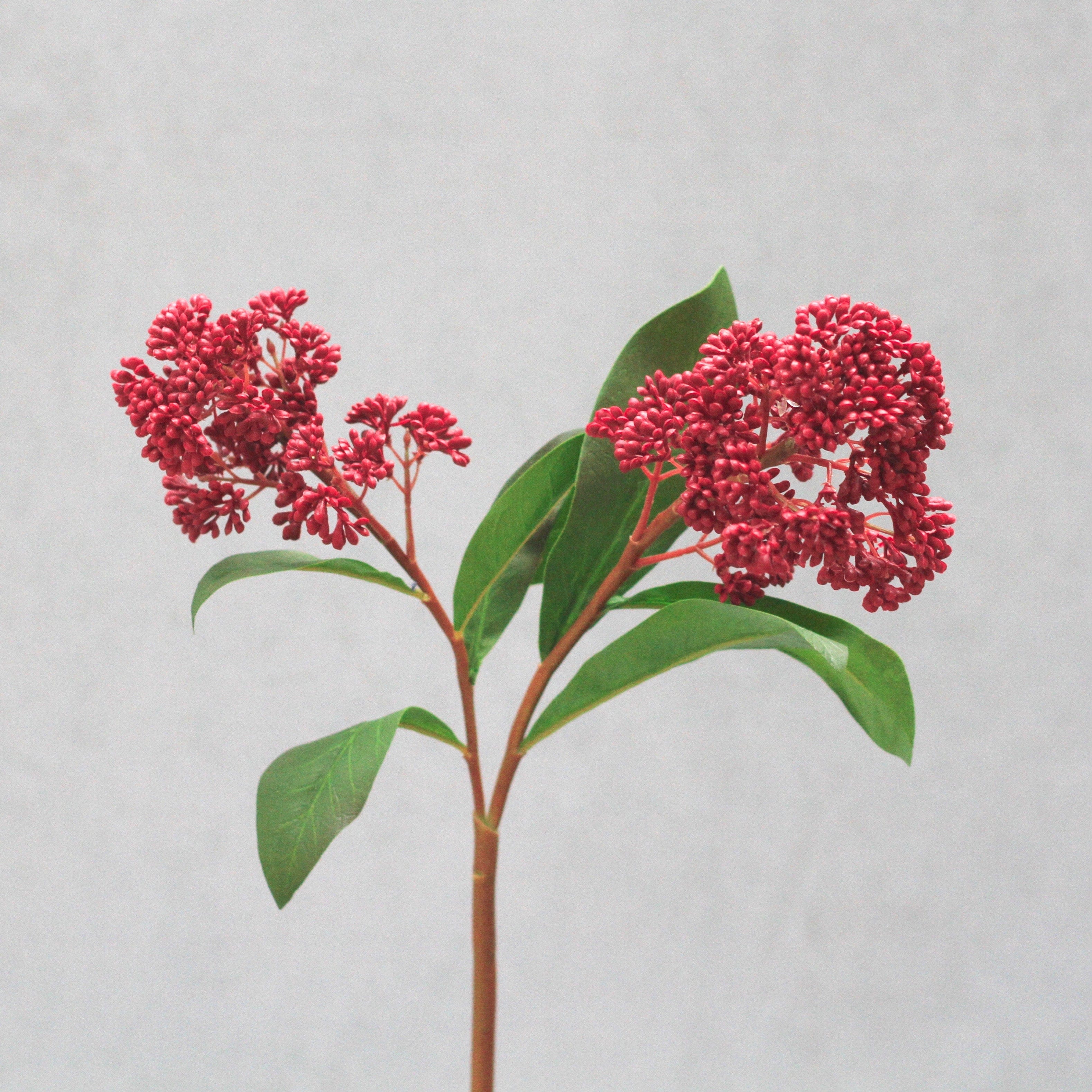 Artificial flowers luxury lifelike faux Artificial Red Skimmia realistic silk single stems buy online from The Faux Flower Company