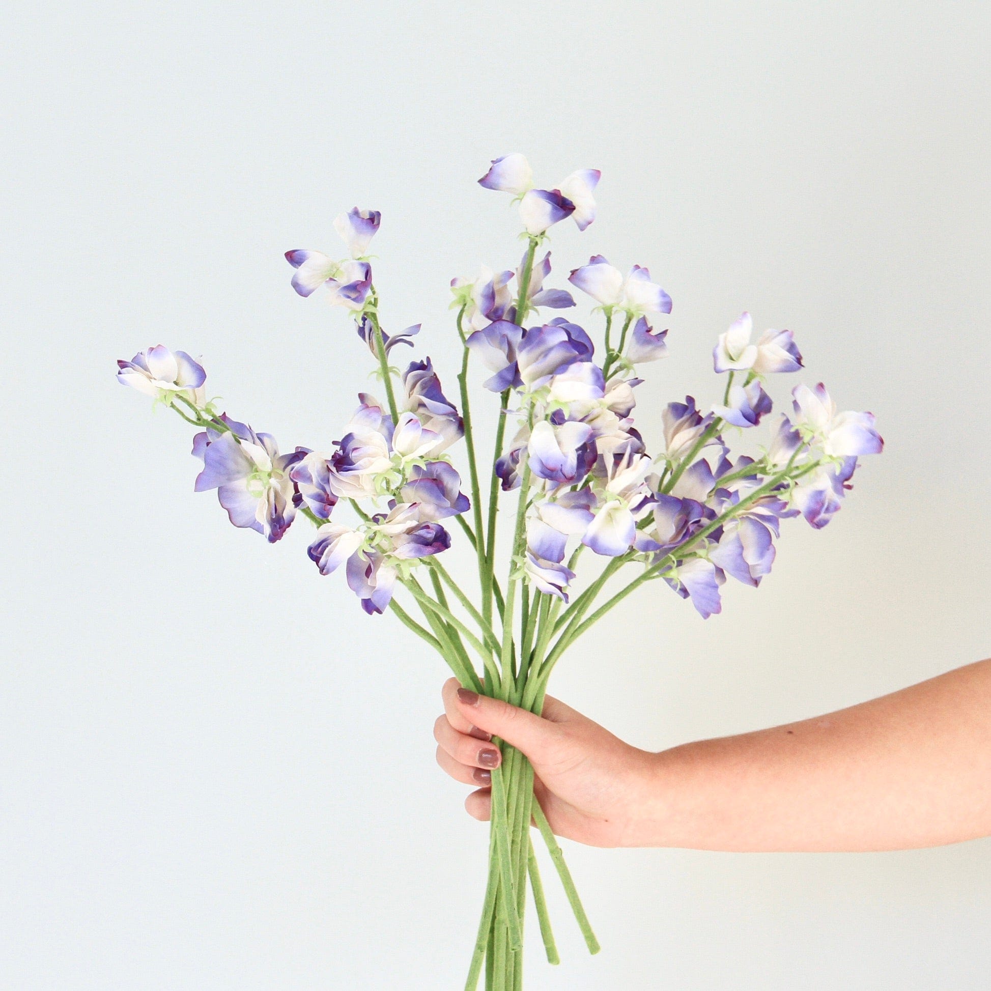 Artificial flowers luxury lifelike faux Artificial Small Blue Sweet Pea realistic silk single stems buy online from The Faux Flower Company