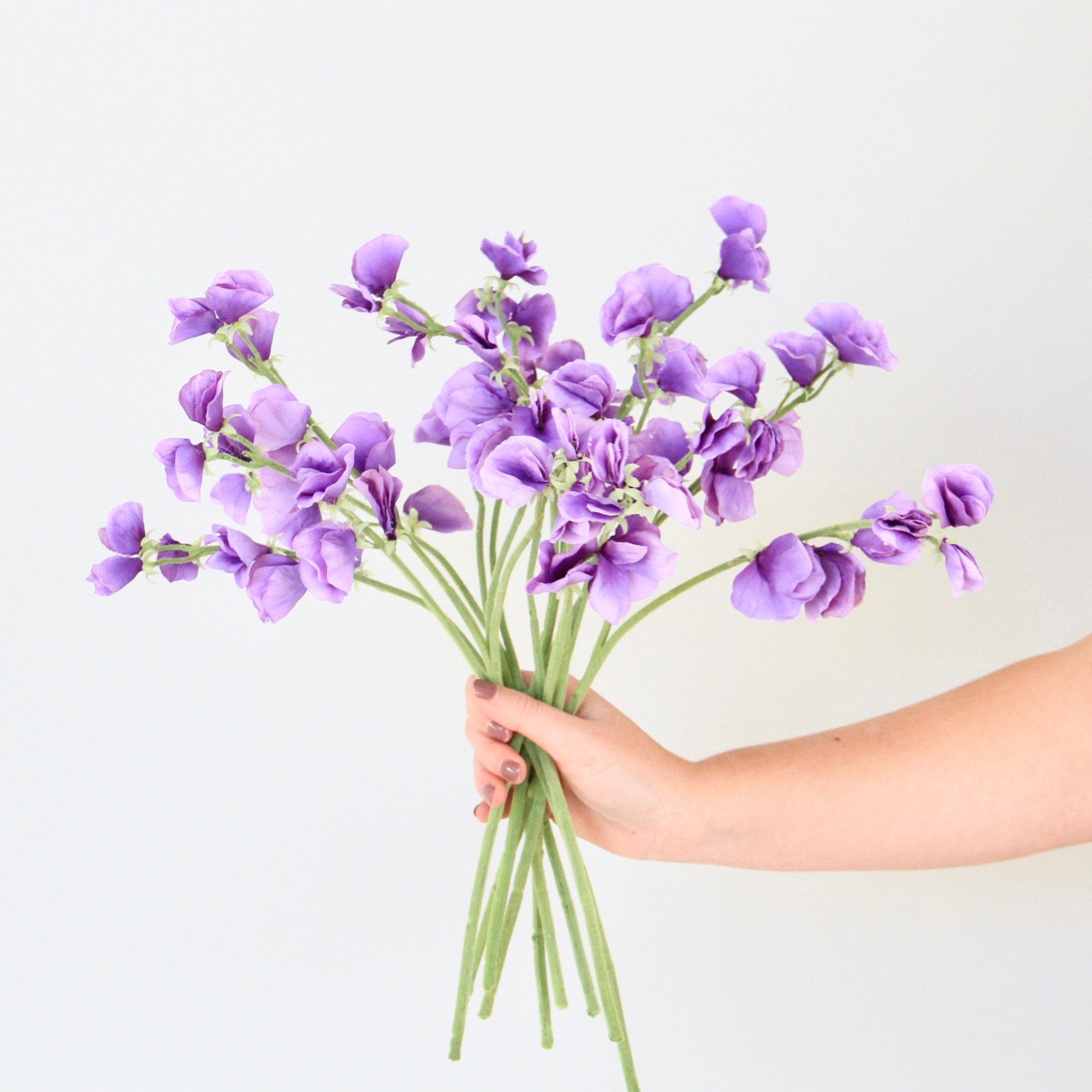 Artificial flowers luxury lifelike faux Artificial Small Dark Purple Sweet Pea realistic silk single stems buy online from The Faux Flower Company