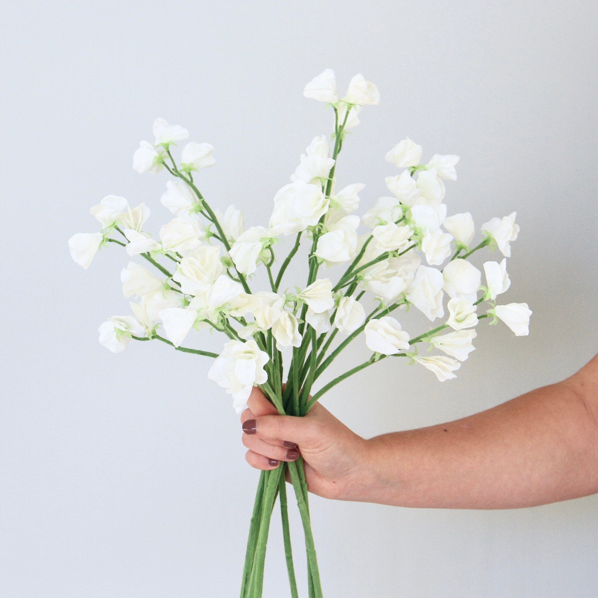 Artificial flowers luxury lifelike faux Artificial Small White Sweet Pea realistic silk single stems buy online from The Faux Flower Company