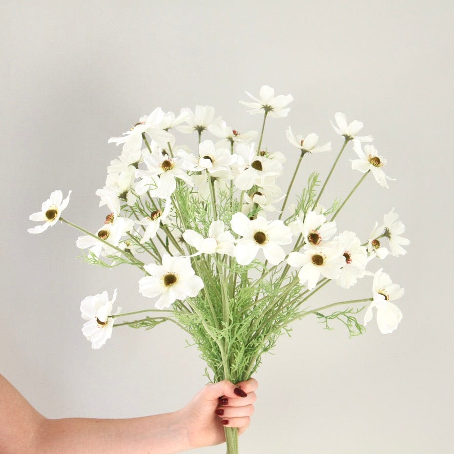 Artificial flowers luxury lifelike faux Artificial White Cosmos realistic silk single stems buy online from The Faux Flower Company