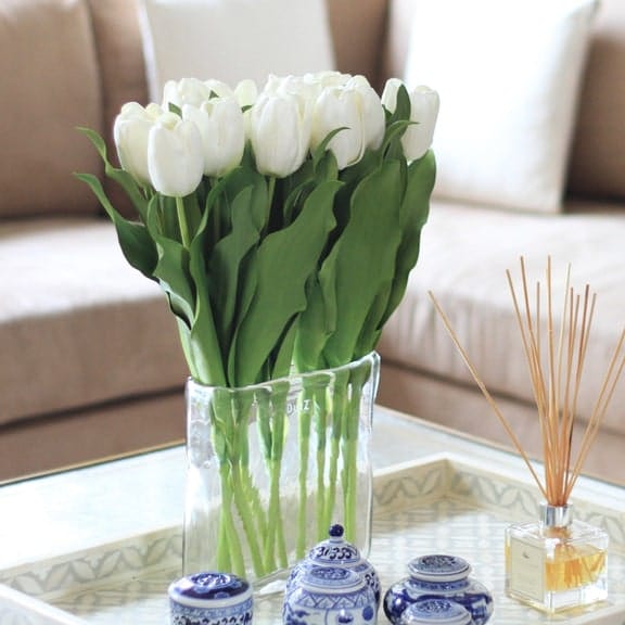 Artificial flowers luxury lifelike faux Artificial White Open Tulip realistic silk single stems buy online from The Faux Flower Company