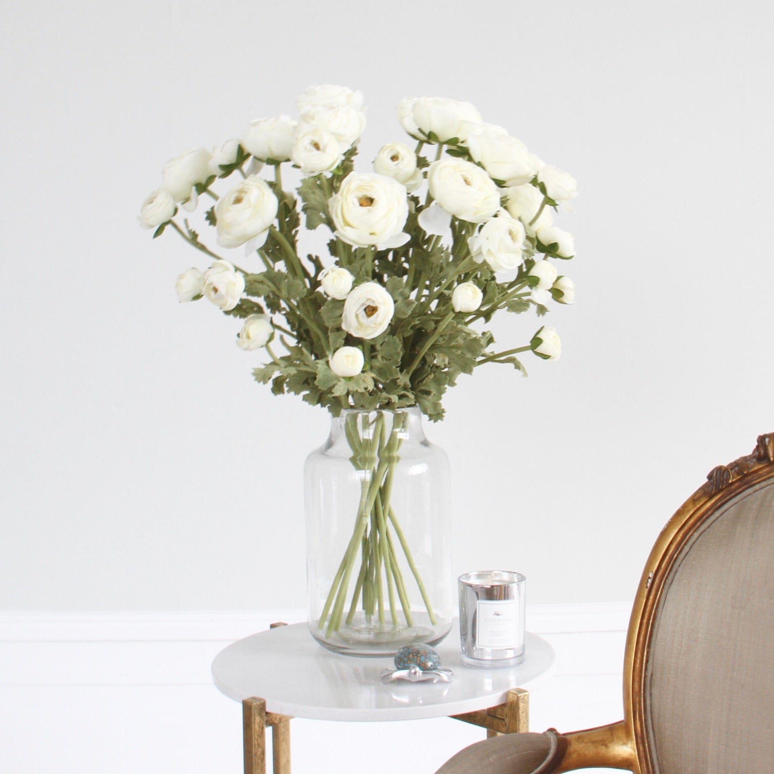 Artificial flowers luxury lifelike faux Artificial White Ranunculus Spray realistic silk single stems buy online from The Faux Flower Company