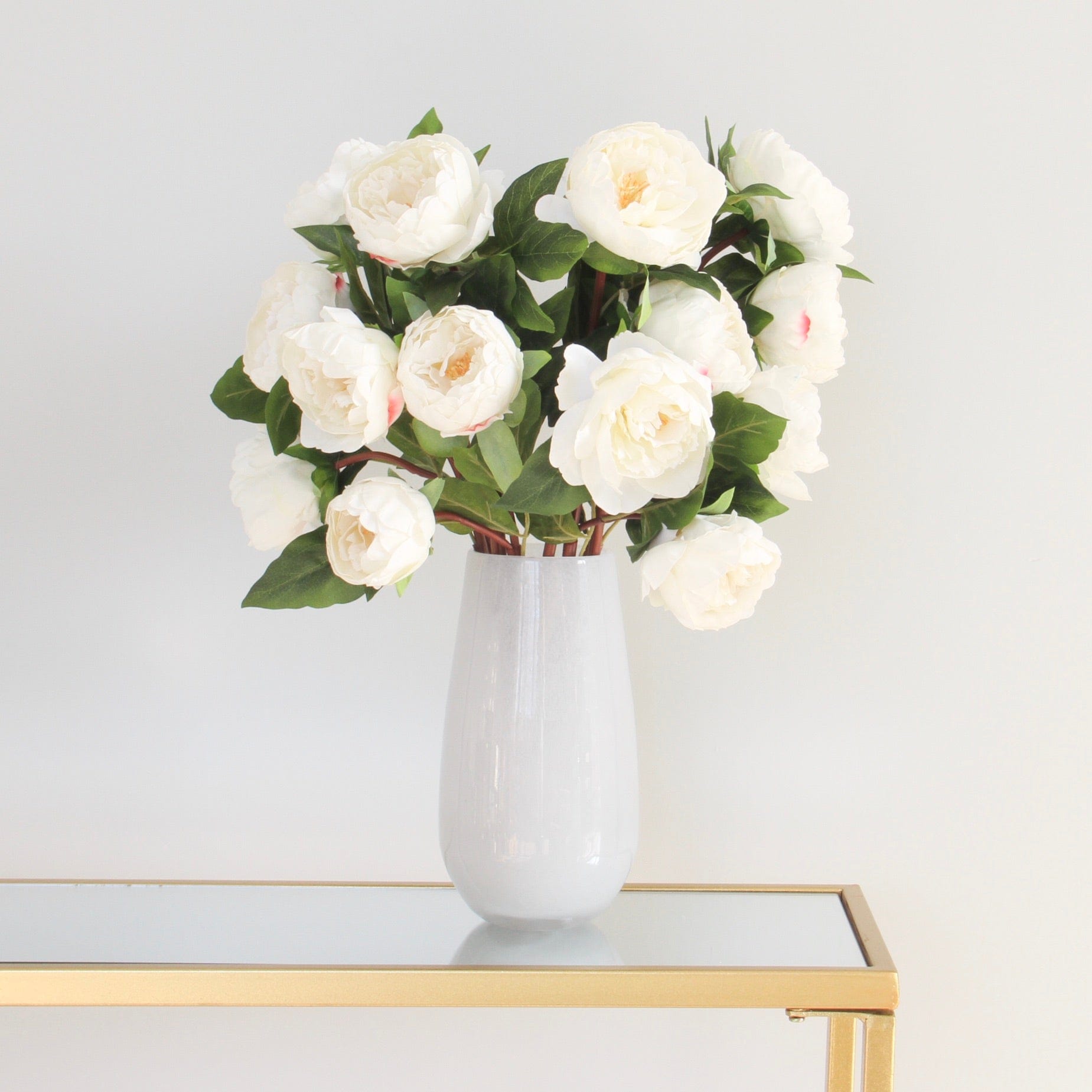 Artificial flowers luxury lifelike faux Artificial White Real Touch Peony realistic silk single stems buy online from The Faux Flower Company