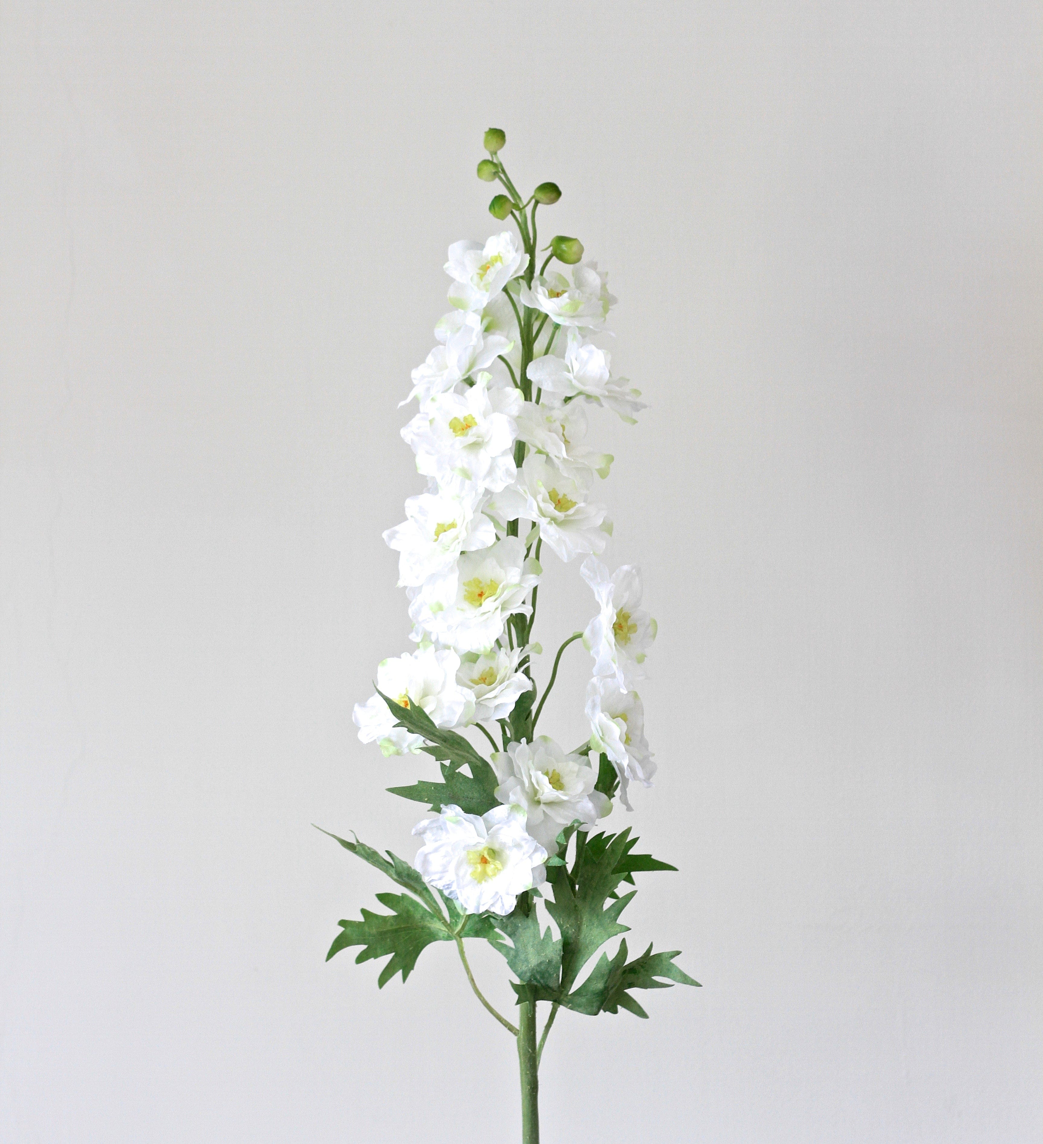 Artificial flowers luxury lifelike faux Artificial White Tall Delphinium realistic silk single stems buy online from The Faux Flower Company