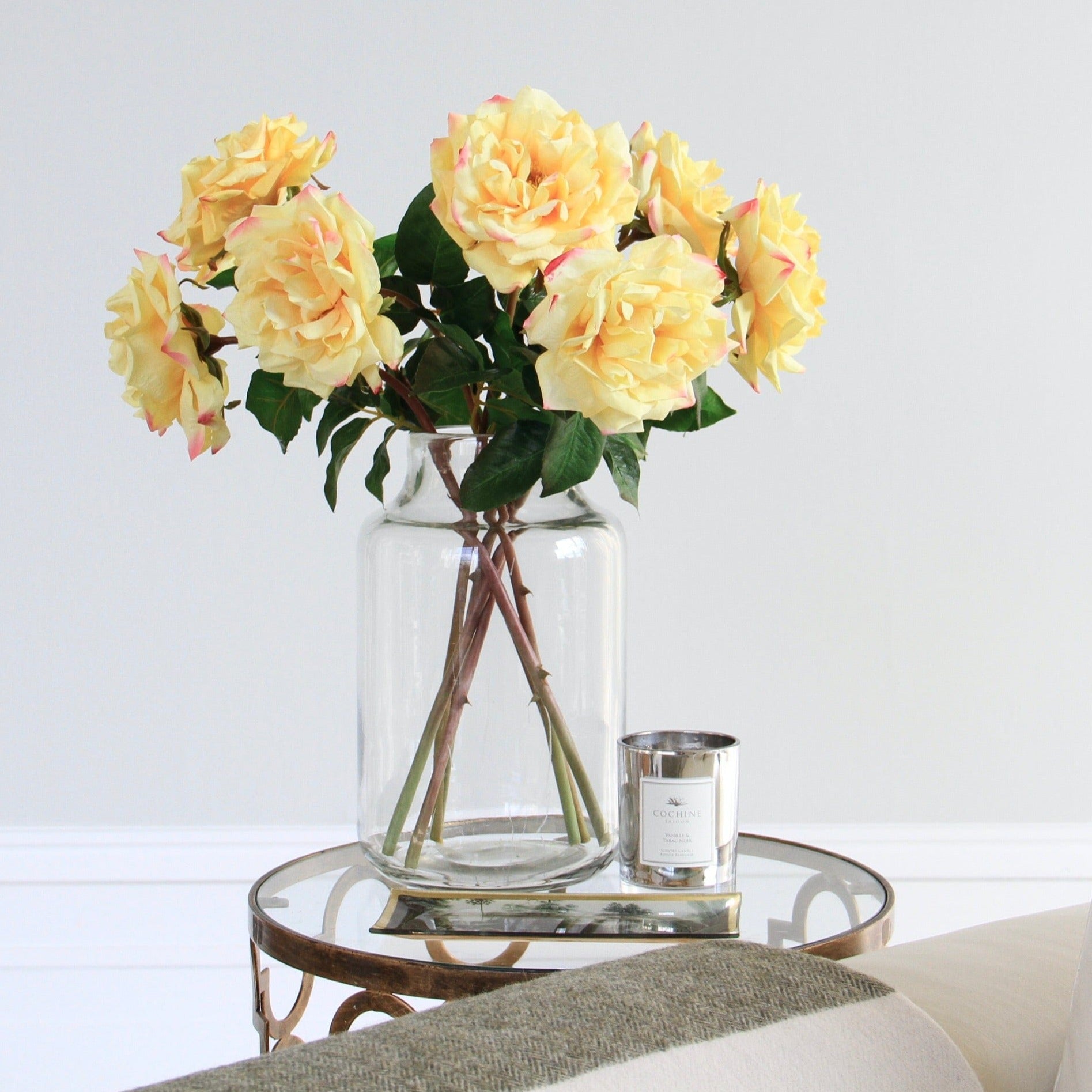 Artificial flowers luxury lifelike faux Artificial Yellow Garden Rose realistic silk single stems buy online from The Faux Flower Company