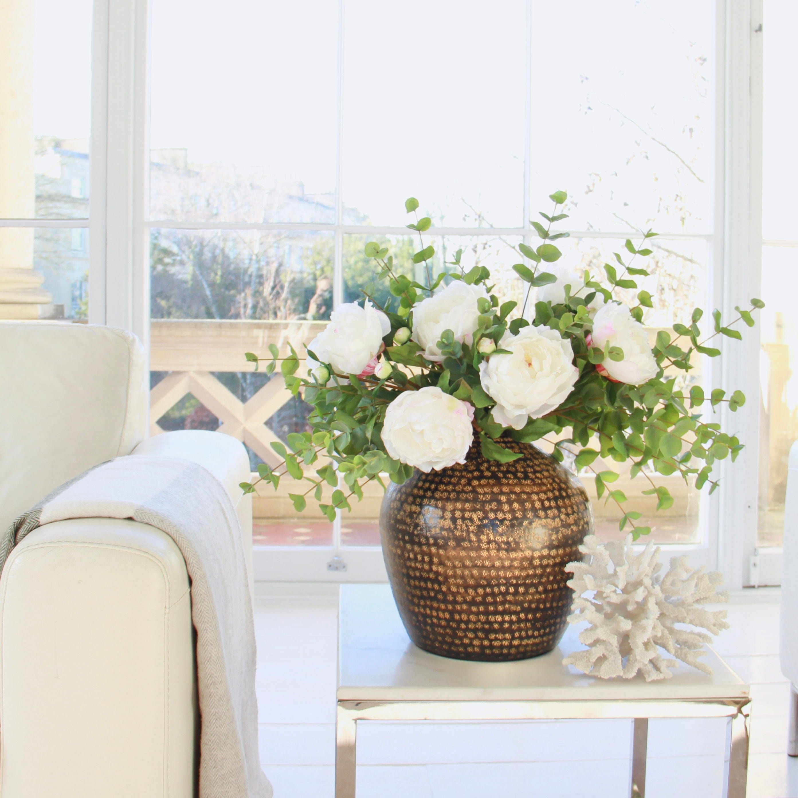 Artificial flowers luxury lifelike faux Brass Marla Vase realistic silk Vases buy online from The Faux Flower Company AHCH-118