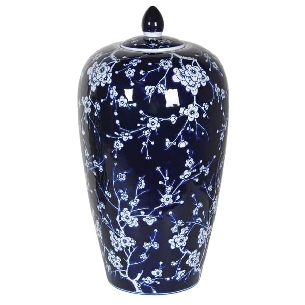 Artificial flowers luxury lifelike faux Oriental Blue & White Floral Vase with Lid realistic silk Vases buy online from The Faux Flower Company AHCH-081