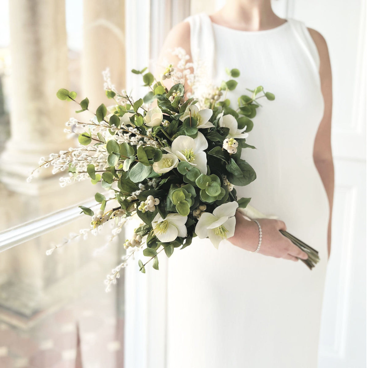 Realistic Temperley Artificial Flower Wedding Bouquet BRIDAL HELLEBORE by The Faux Flower Company
