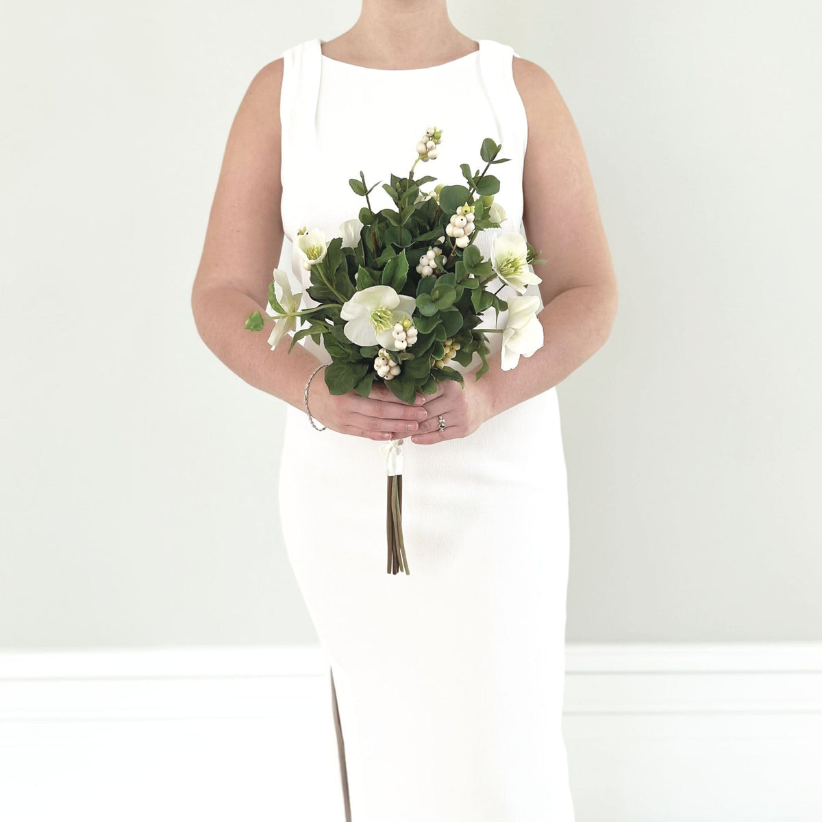 Realistic Temperley Artificial Flower Wedding Bouquet BRIDESMAID HELLEBORE by The Faux Flower Company