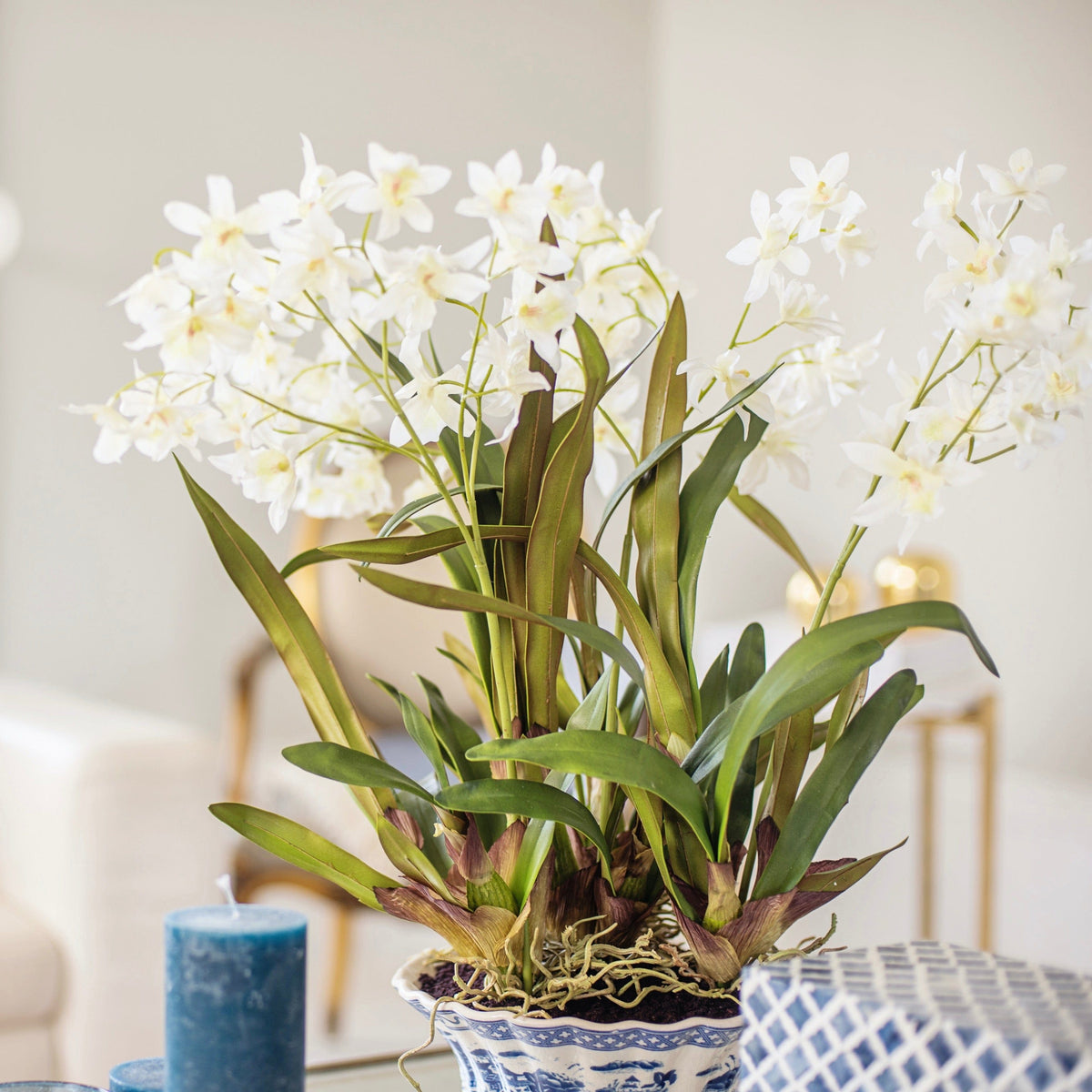 Realistic White Artificial Dendrobium Orchid Plant ABY2062WH by The Faux Flower Company