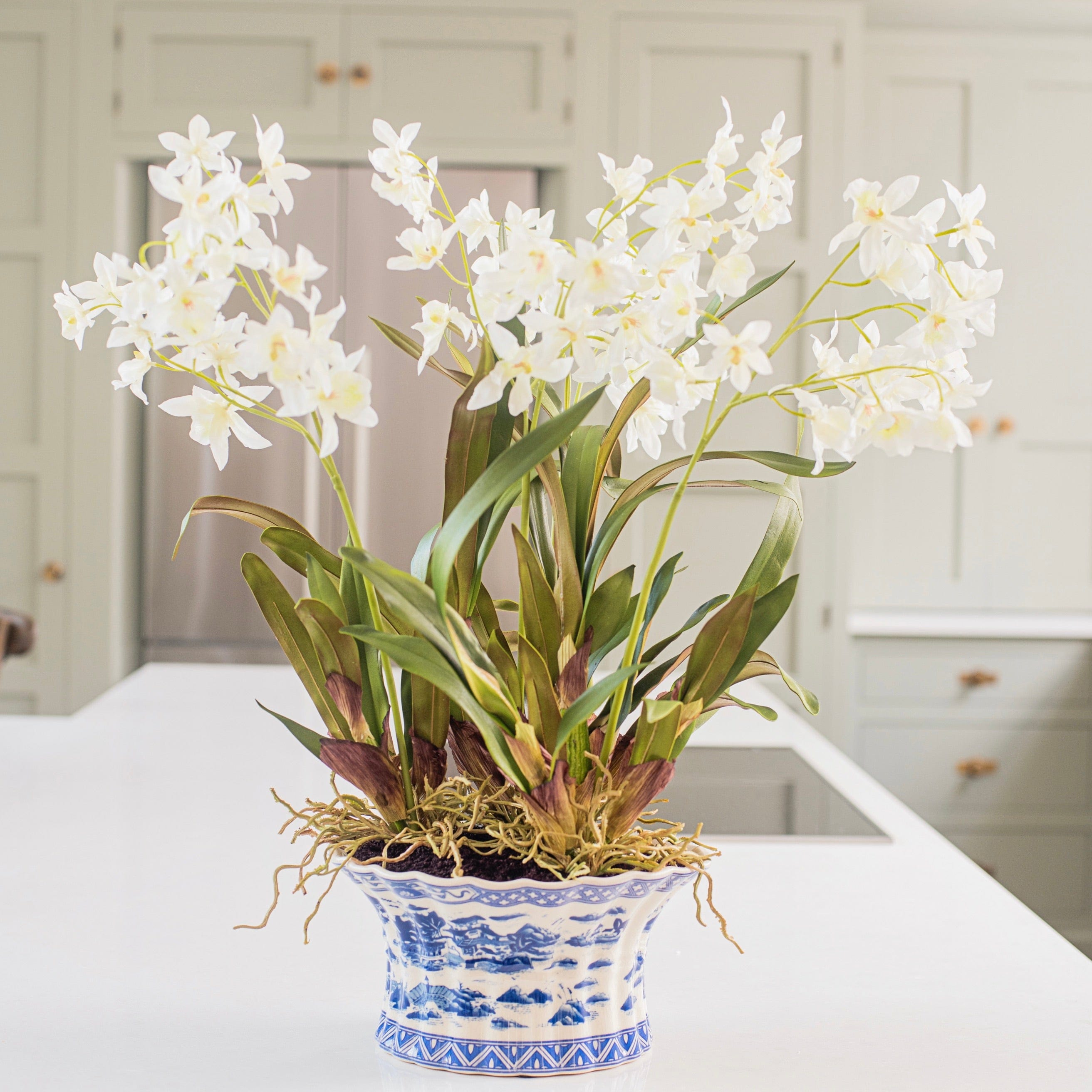 Artificial flowers luxury lifelike faux White Artificial Dendrobium Orchid Plant realistic silk Plants buy online from The Faux Flower Company ABY2062WH