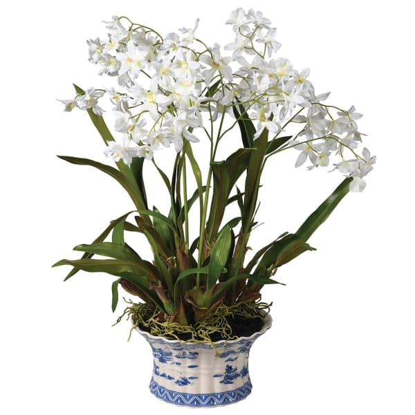 Realistic White Artificial Dendrobium Orchid Plant ABY2062WH by The Faux Flower Company