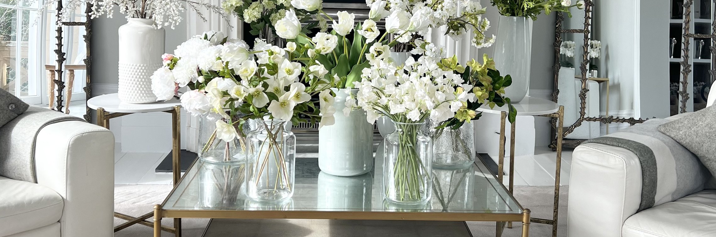 Luxurious glass vases for fresh & faux flower, vases for silk faux flower arrangements and bouquets