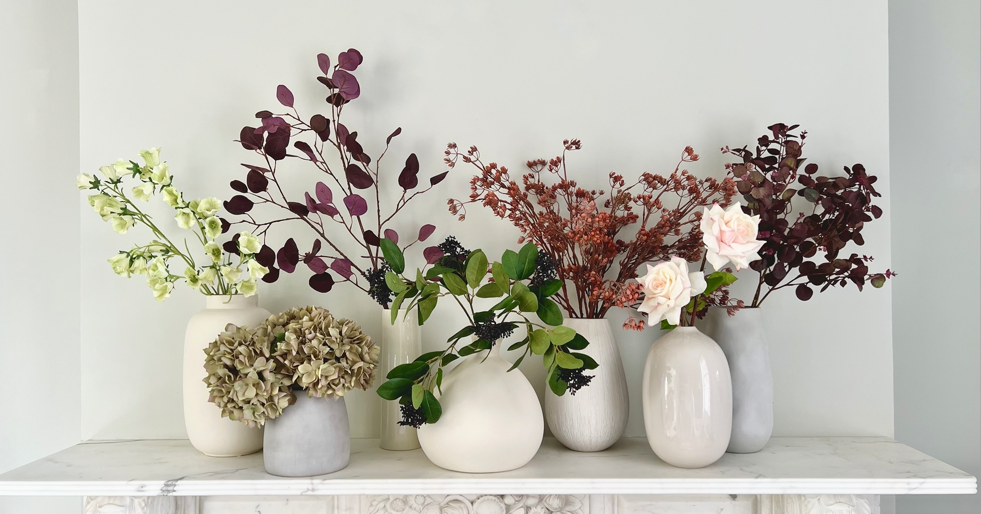 Artificial flowers & high quality faux flower bouquets and luxury ceramic vases for Autumn