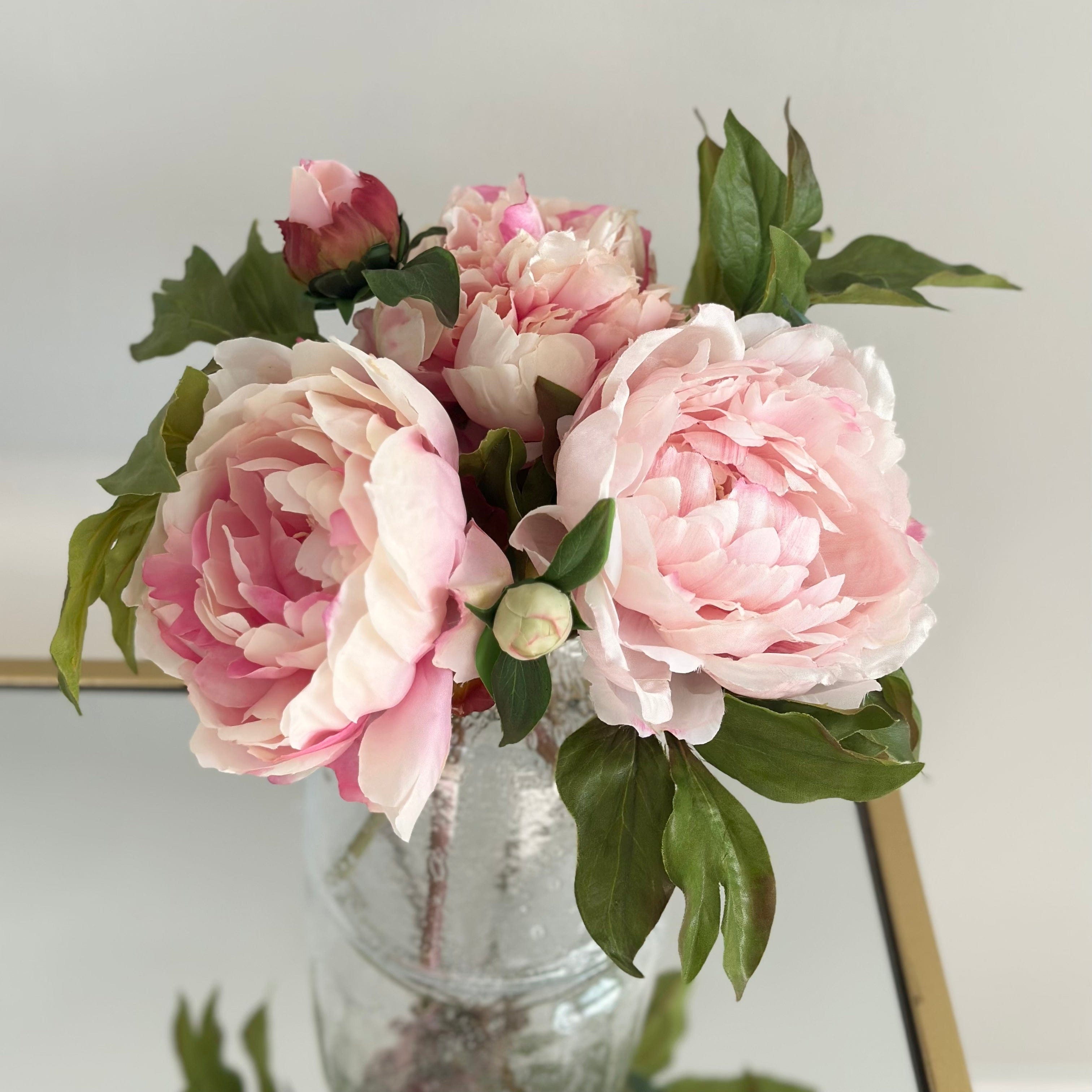 Artificial flower bouquet pink peony and vase arrangement luxury silk peony flowers