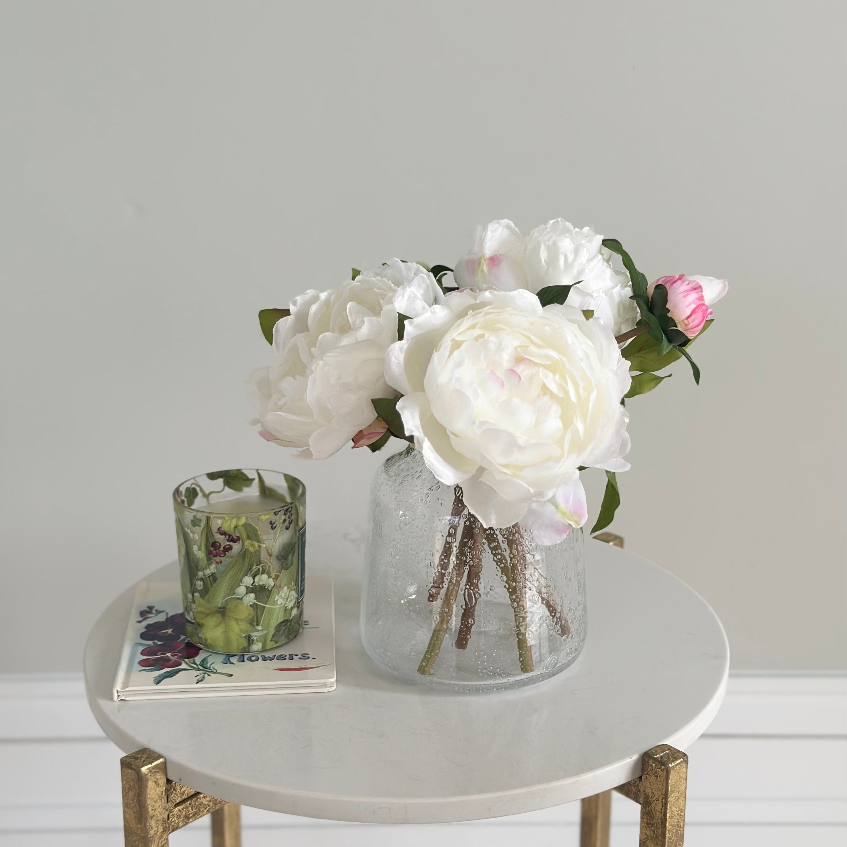 Artificial flower bouquet white peony and vase arrangement luxury silk peony flowers