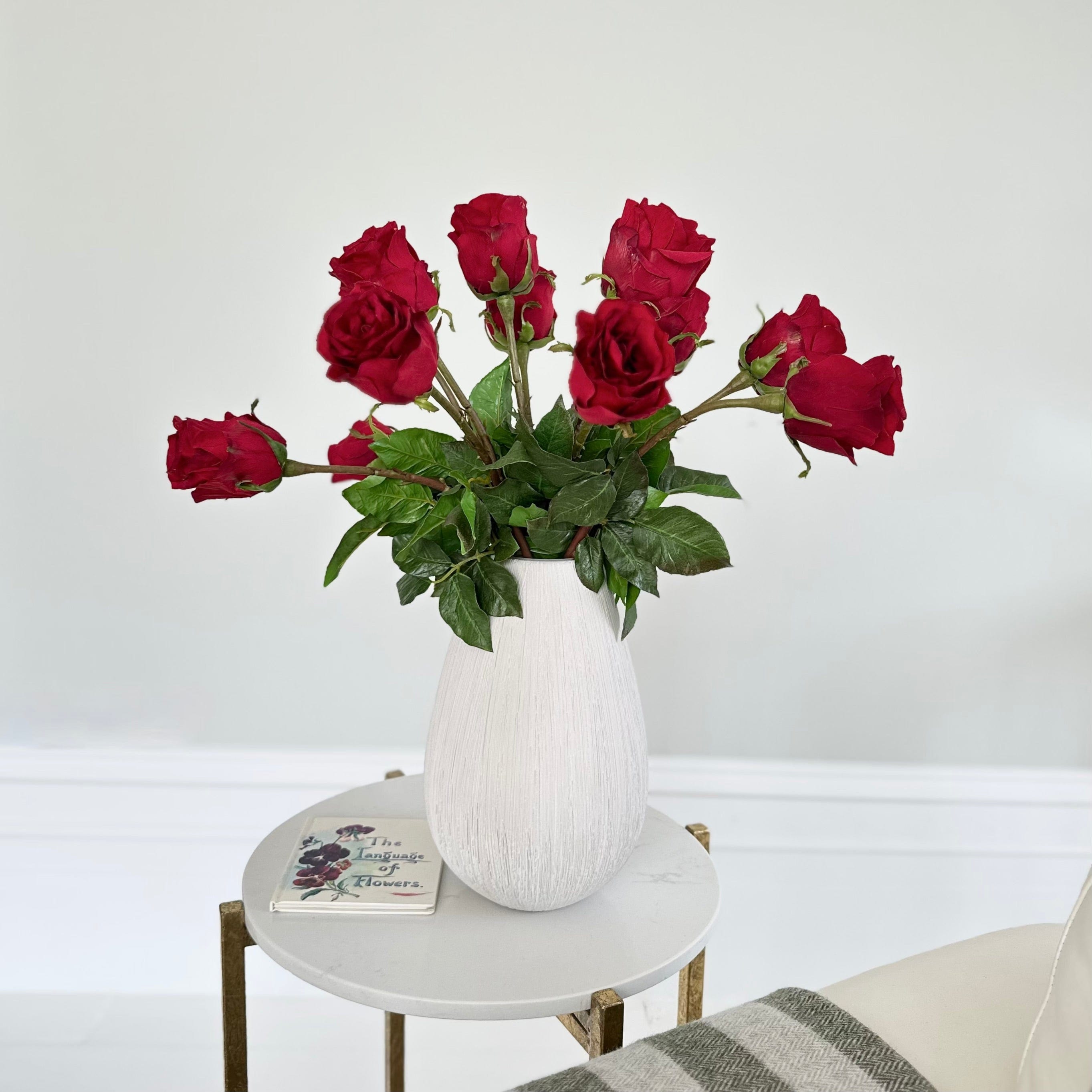Artificial flowers luxury faux red large rose bud lifelike realistic faux flowers Bibury Vase ABP1513 ABY5155RD