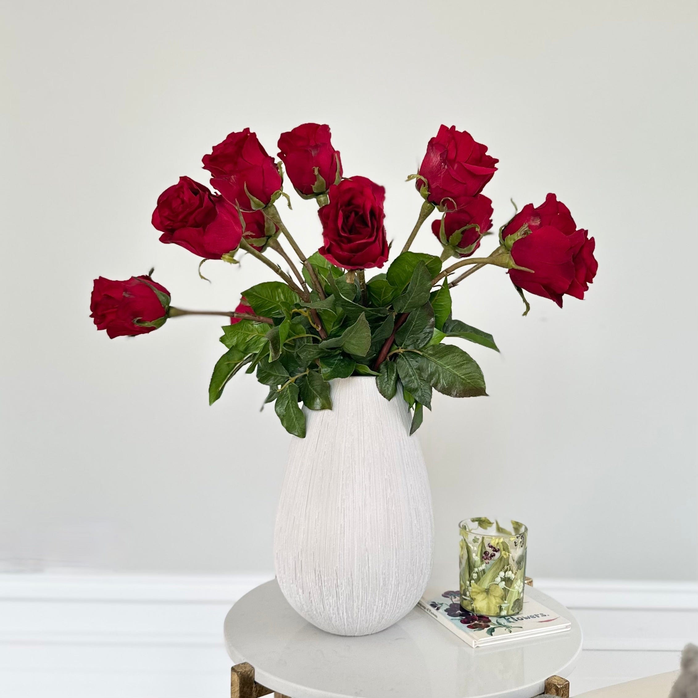 Artificial flowers luxury faux red large rose bud lifelike realistic faux flowers Bibury Vase ABP1513 ABY5155RD