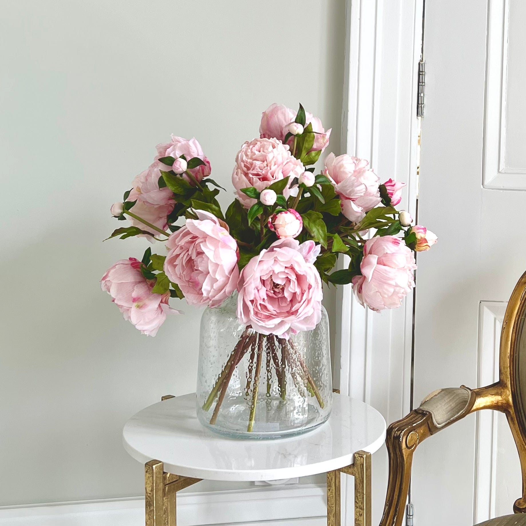 Artificial flowers luxury faux silk Pale Pink Classic & Open Peony lifelike realistic faux flowers buy online from The Faux Flower Company UK ABY6043LPK ABY4196LPK