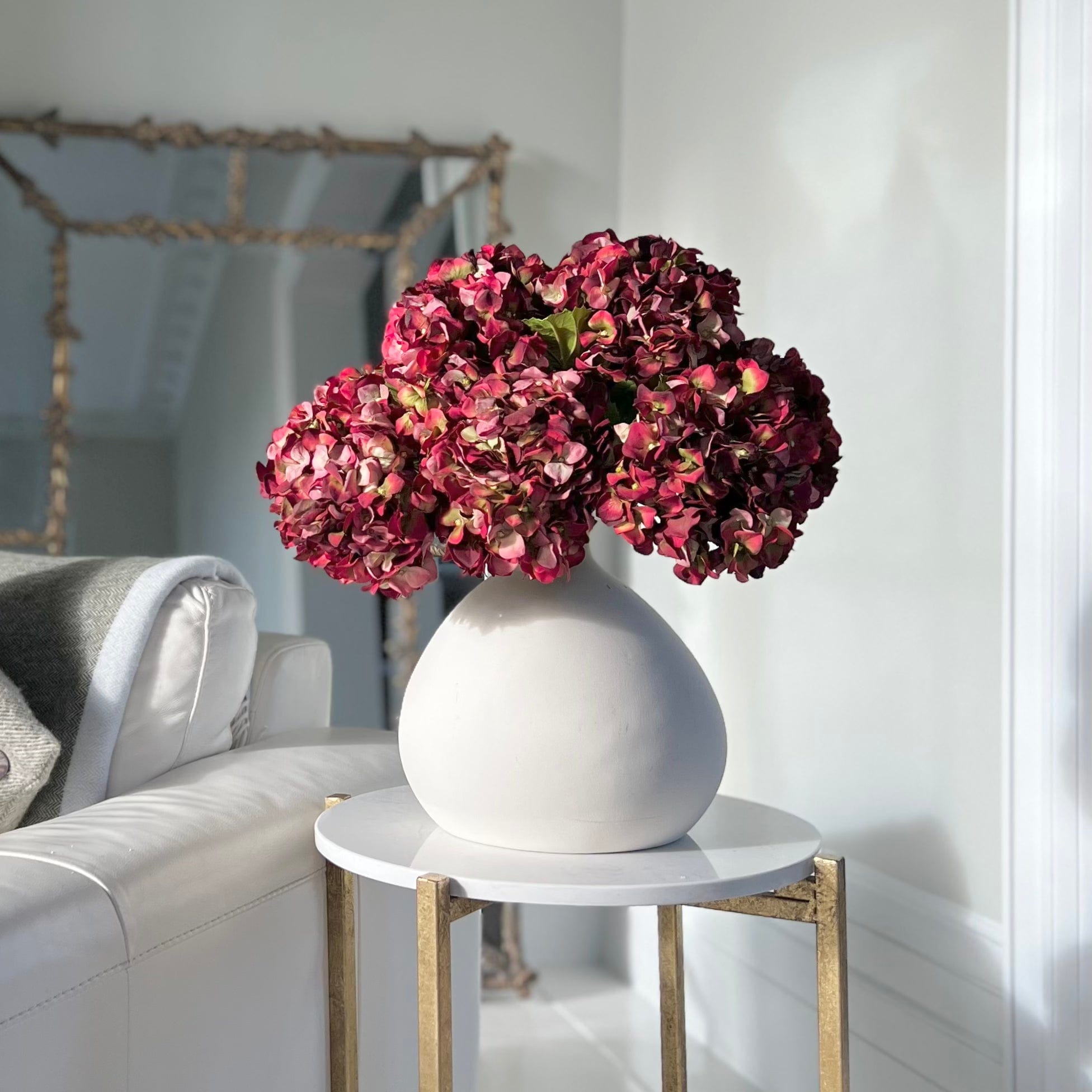 Artificial flowers luxury faux silk Red Hydrangea lifelike realistic faux flowers buy online from The Faux Flower Company UK