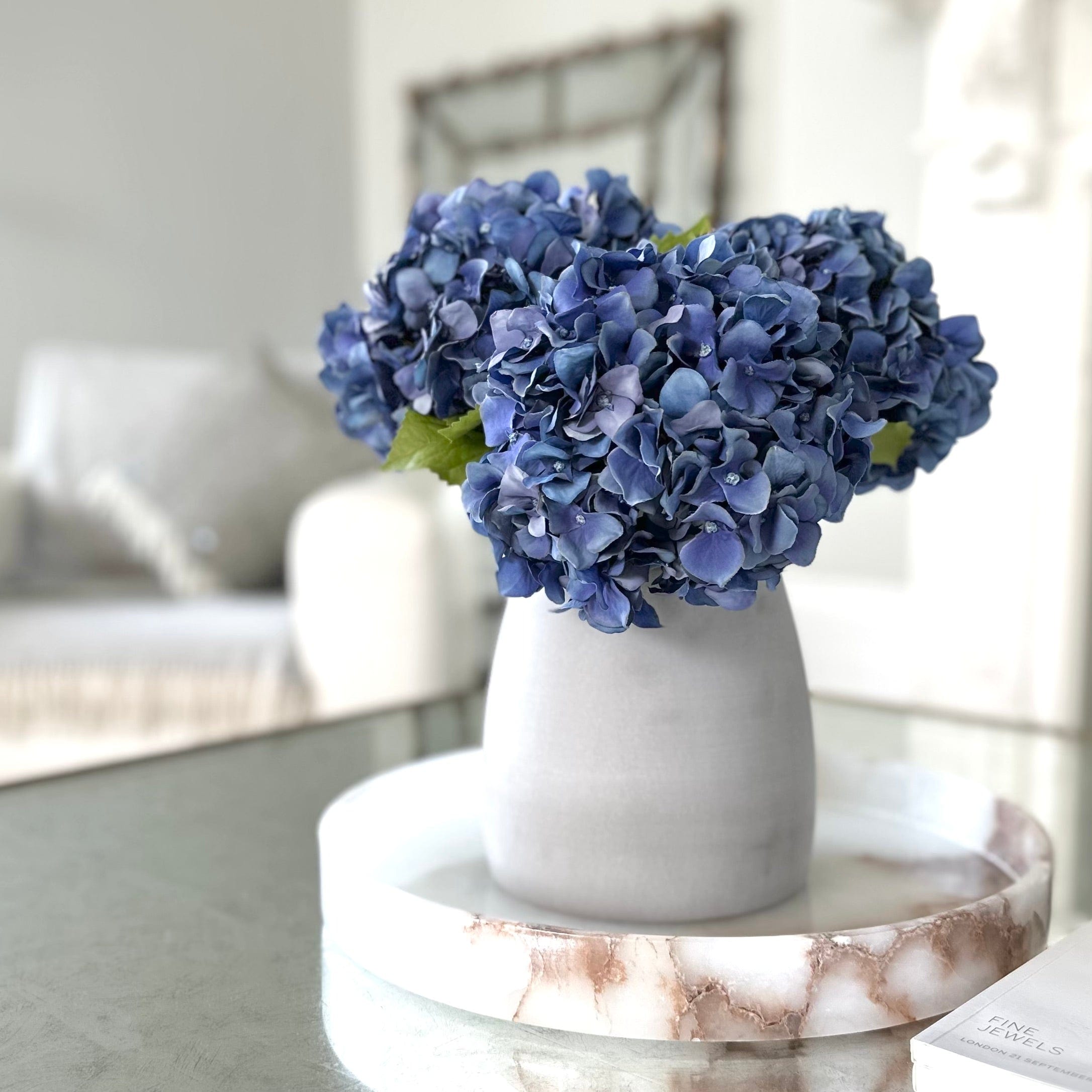 Artificial flowers luxury faux silk blue dried hydrangeas in kemble pot vase lifelike realistic faux flowers ABP1766 ABY5070BL