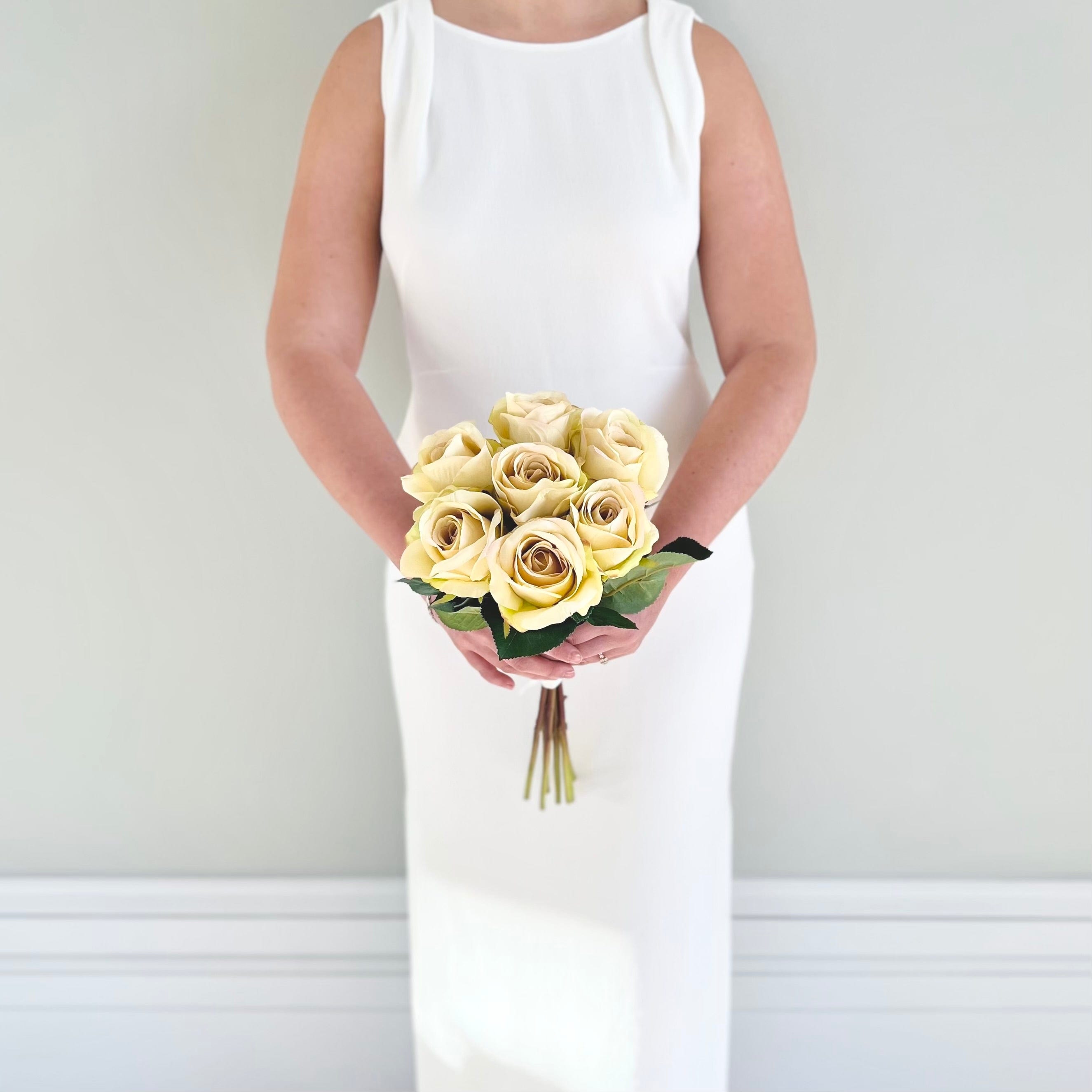 Artificial flowers luxury faux silk cream rose wedding bridesmaid bouquet lifelike realistic faux flowers from Amaranthine Blooms UK