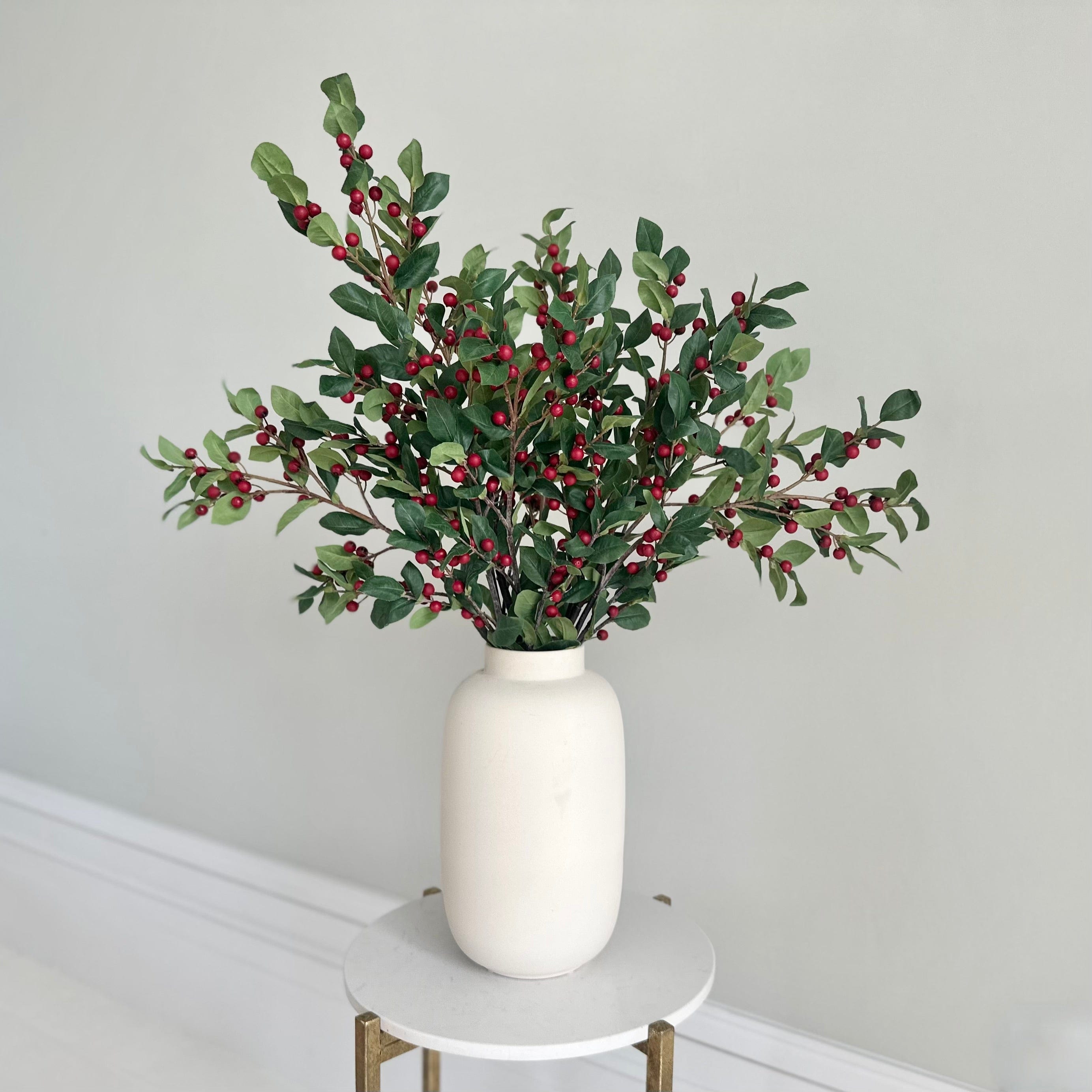 Artificial flowers luxury faux silk red berries with leaves Kingham Vase lifelike realistic faux flowers from The Faux Flower Company ABX0683RD ABP04B3