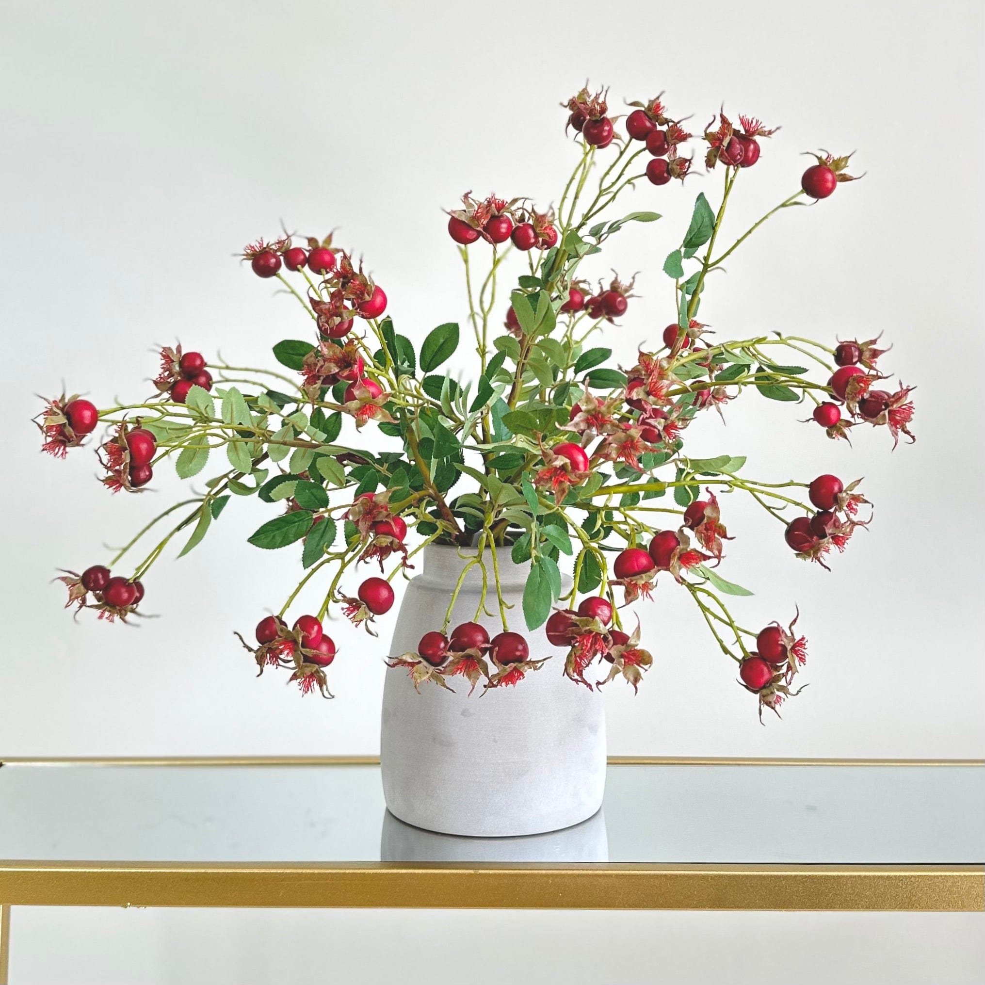 Artificial flowers luxury faux silk red rosehip kemble vase lifelike realistic faux flowers ABP1766 ABX8121RD