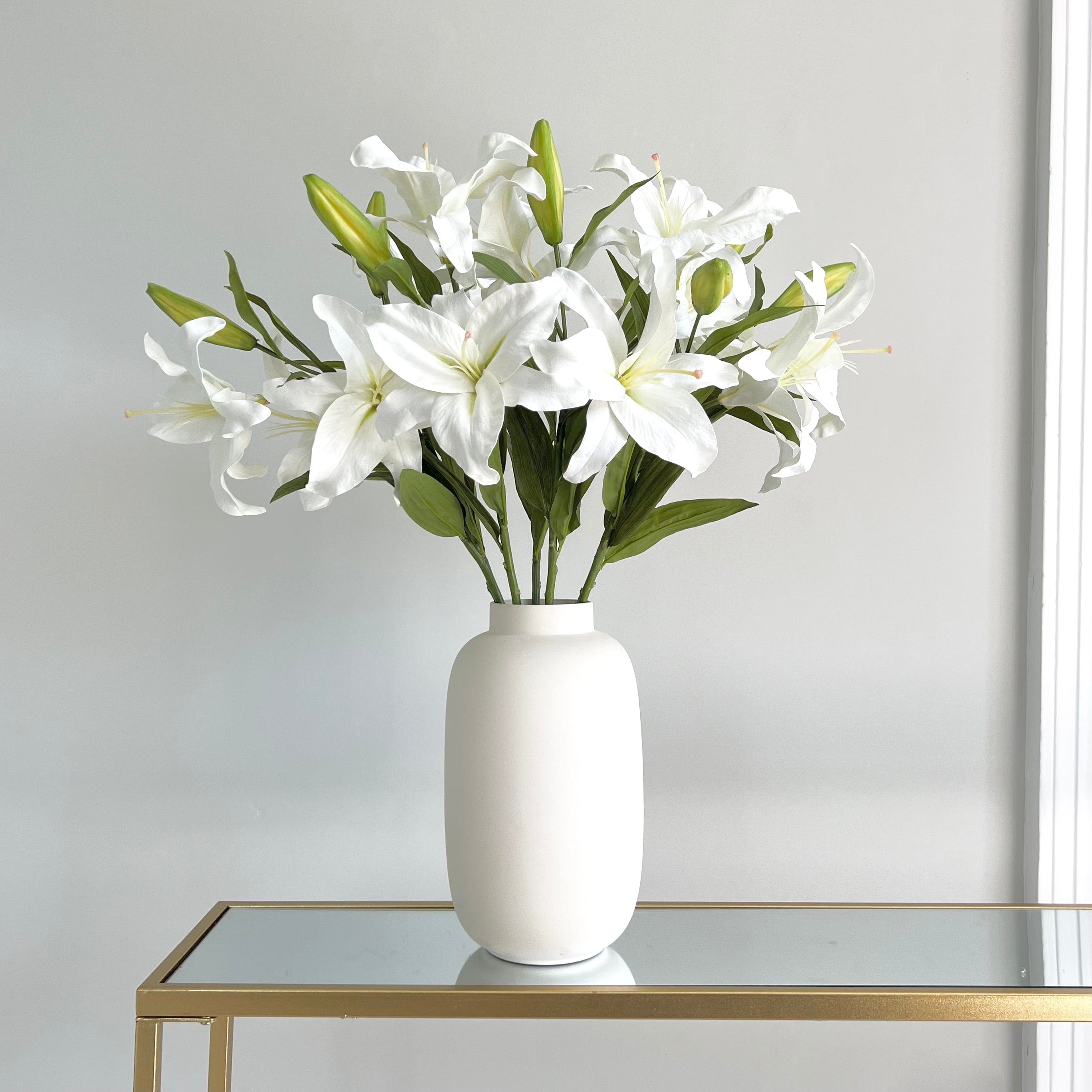 Artificial flowers luxury faux silk white casablanca lily kingham vase lifelike realistic faux flowers ABP04B3 ABY3018WH