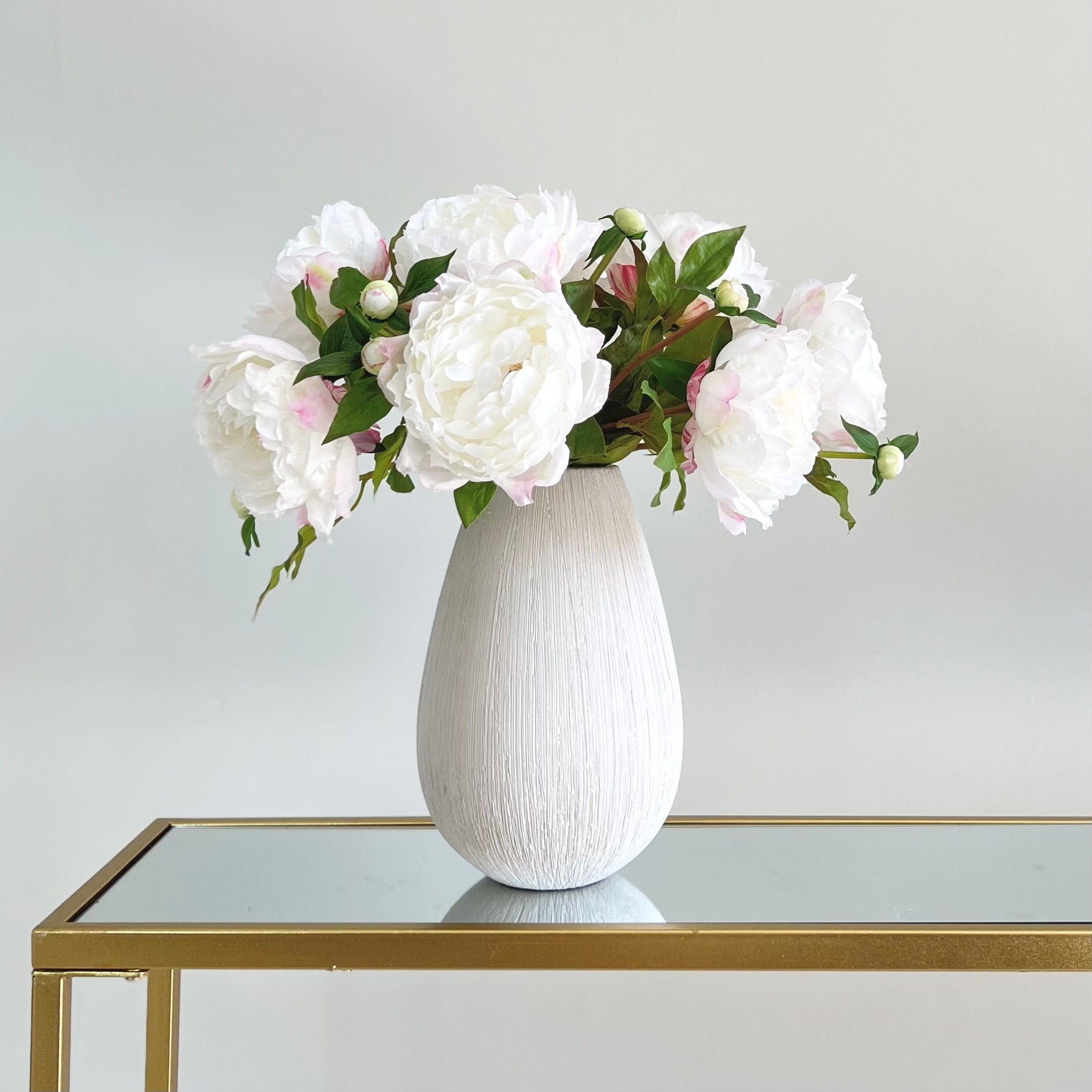 Artificial flowers luxury faux silk white classic peony bibury vase lifelike realistic faux flowers ABP1513 ABY6043WH