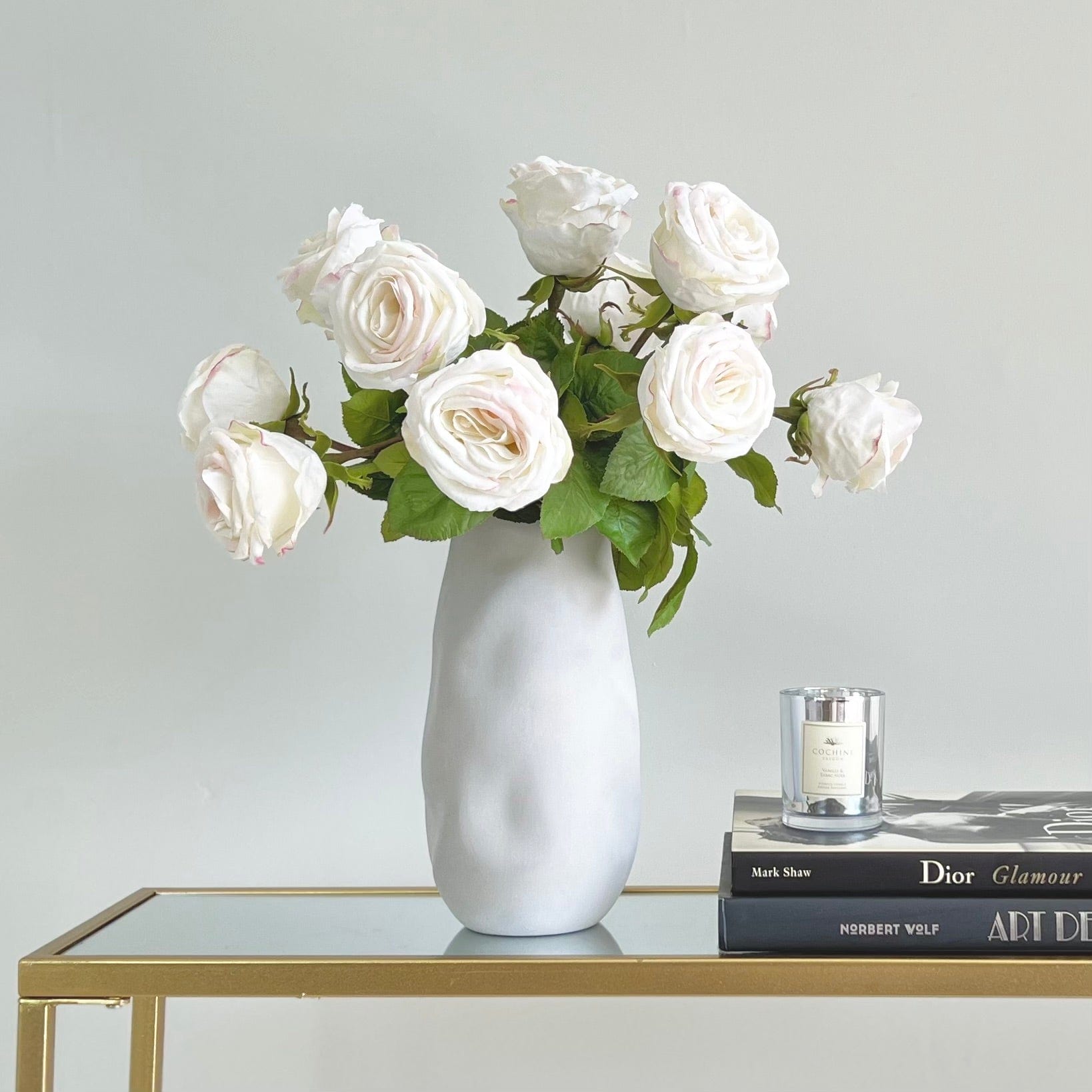 Beautiful Rose Flower White Ceramics Vases Artifical Flower Vase