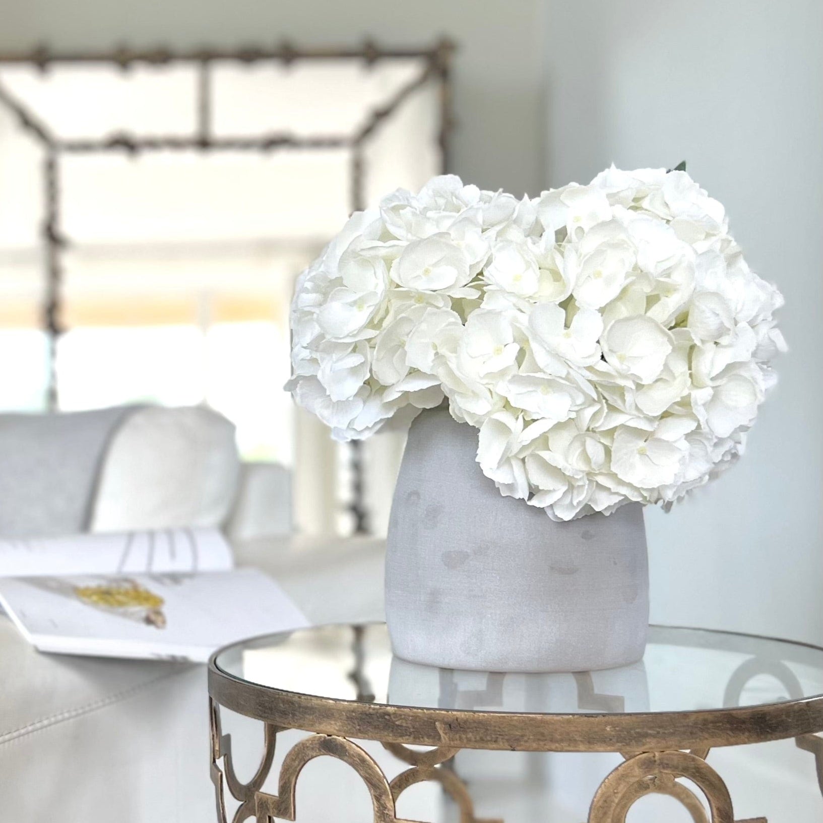 Artificial flowers luxury faux silk white mophead hydrangea kemble vase lifelike realistic faux flowers ABP1766 ABX5001WH-36