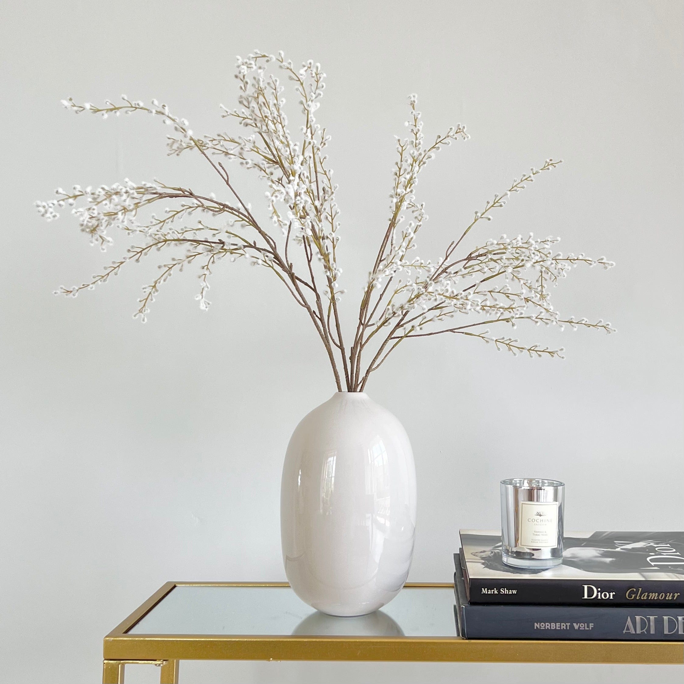 Artificial flowers luxury faux silk white willow spray prestbury vase lifelike realistic faux flowers ABP1699 ABZ1504WH