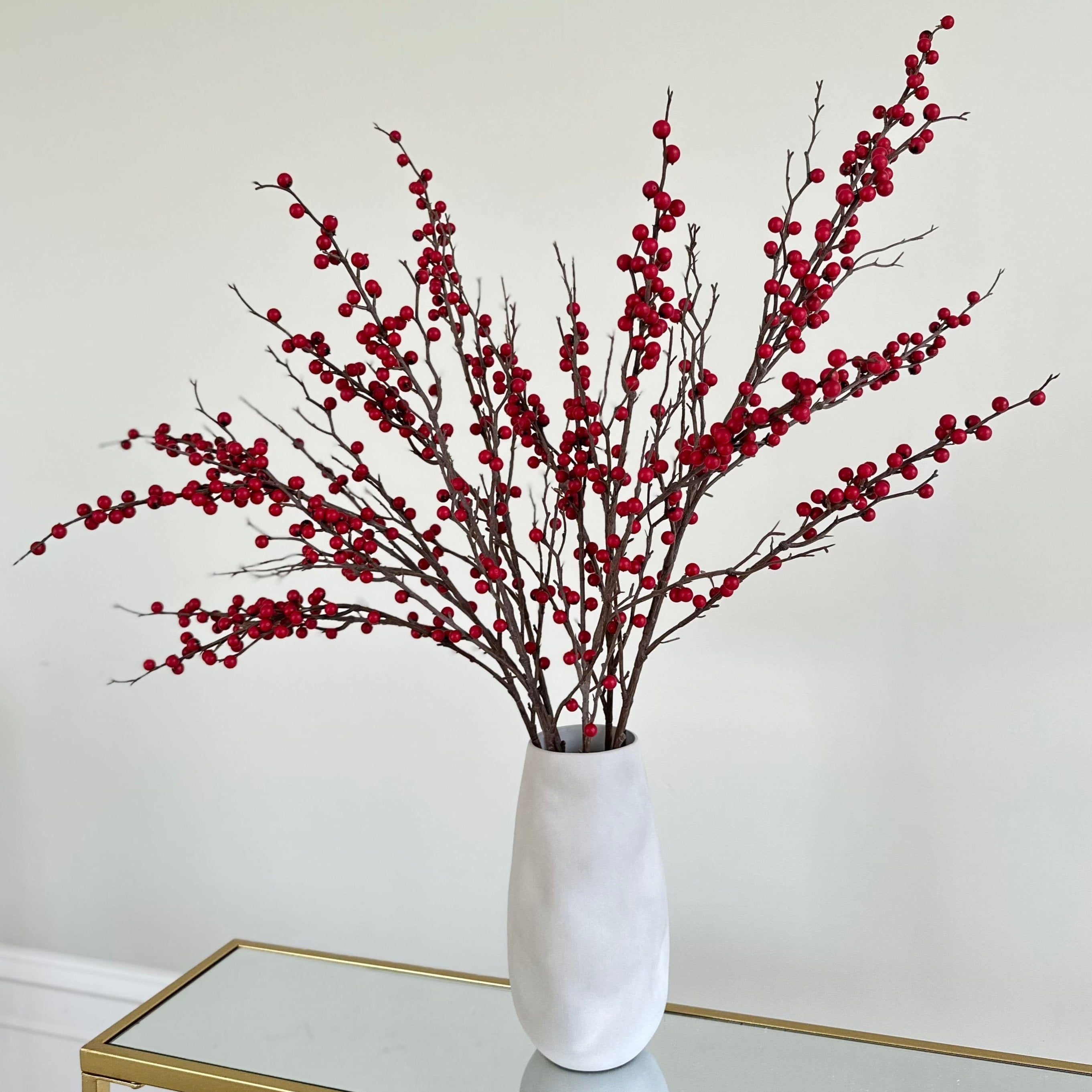 Artificial red berries branch luxury realistic lifelike artificial silk flower Naunton Vase ABP525B ABX3783RD