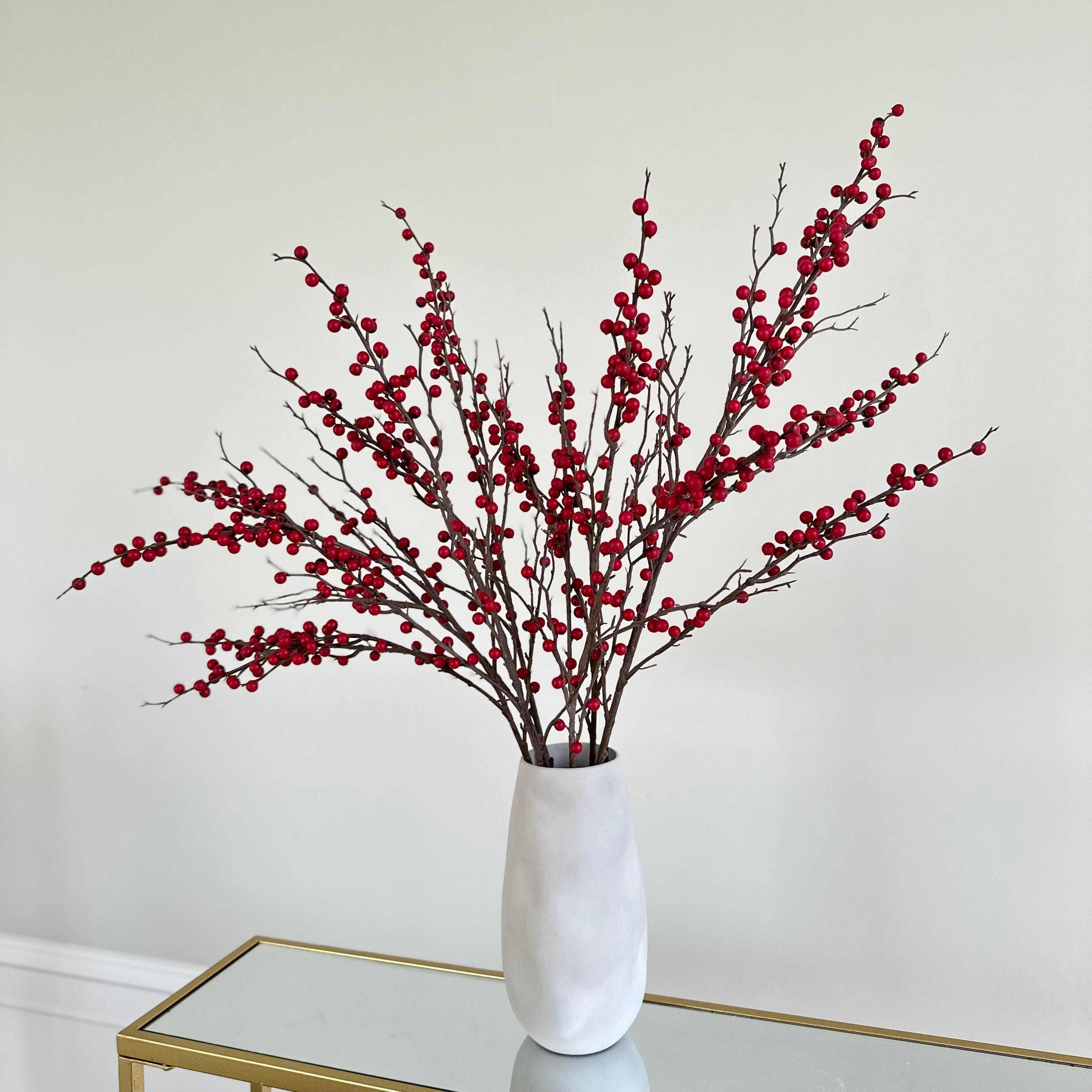 Artificial red berries branch luxury realistic lifelike artificial silk flower Naunton Vase ABP525B ABX3783RD