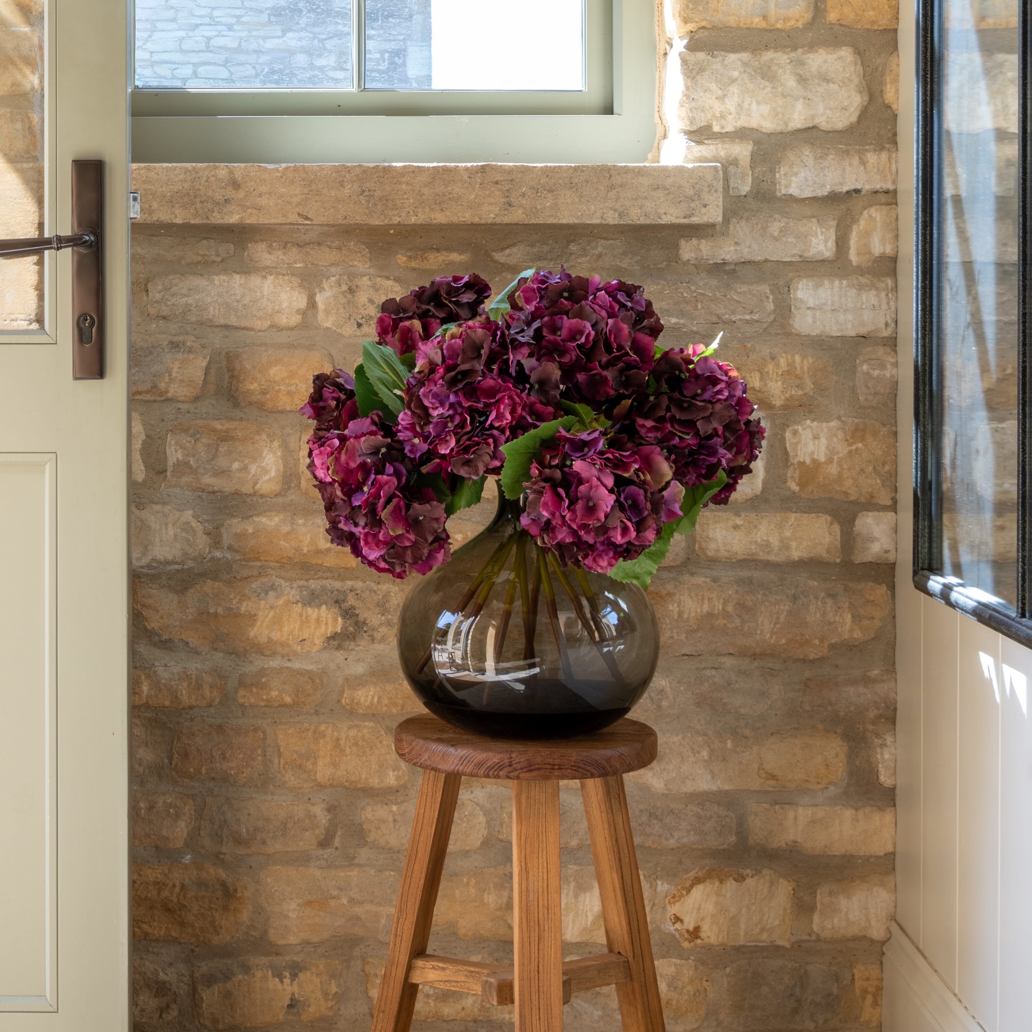 Artificial Deep Purple Mophead Hydrangea