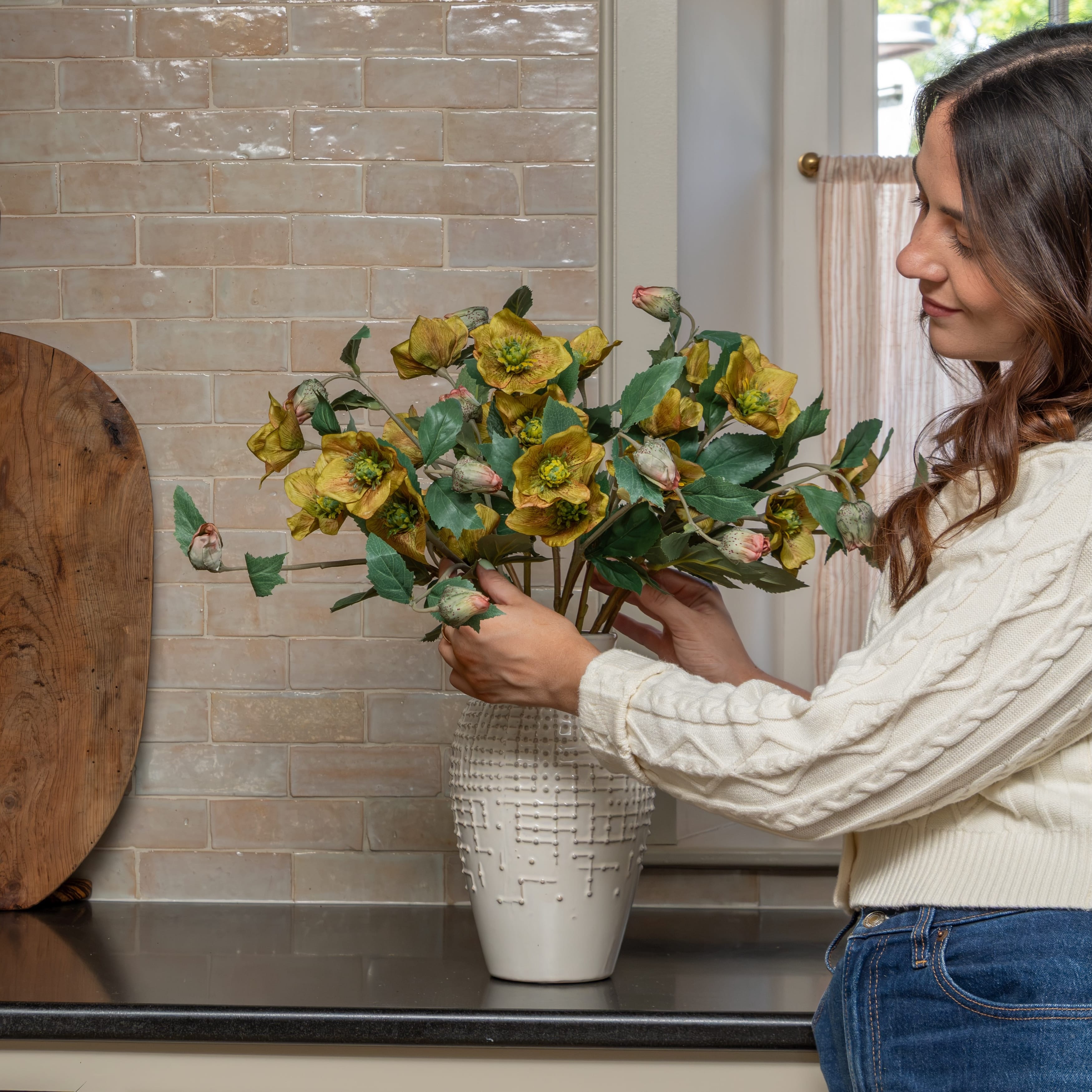 Artificial Green Hellebore Spray