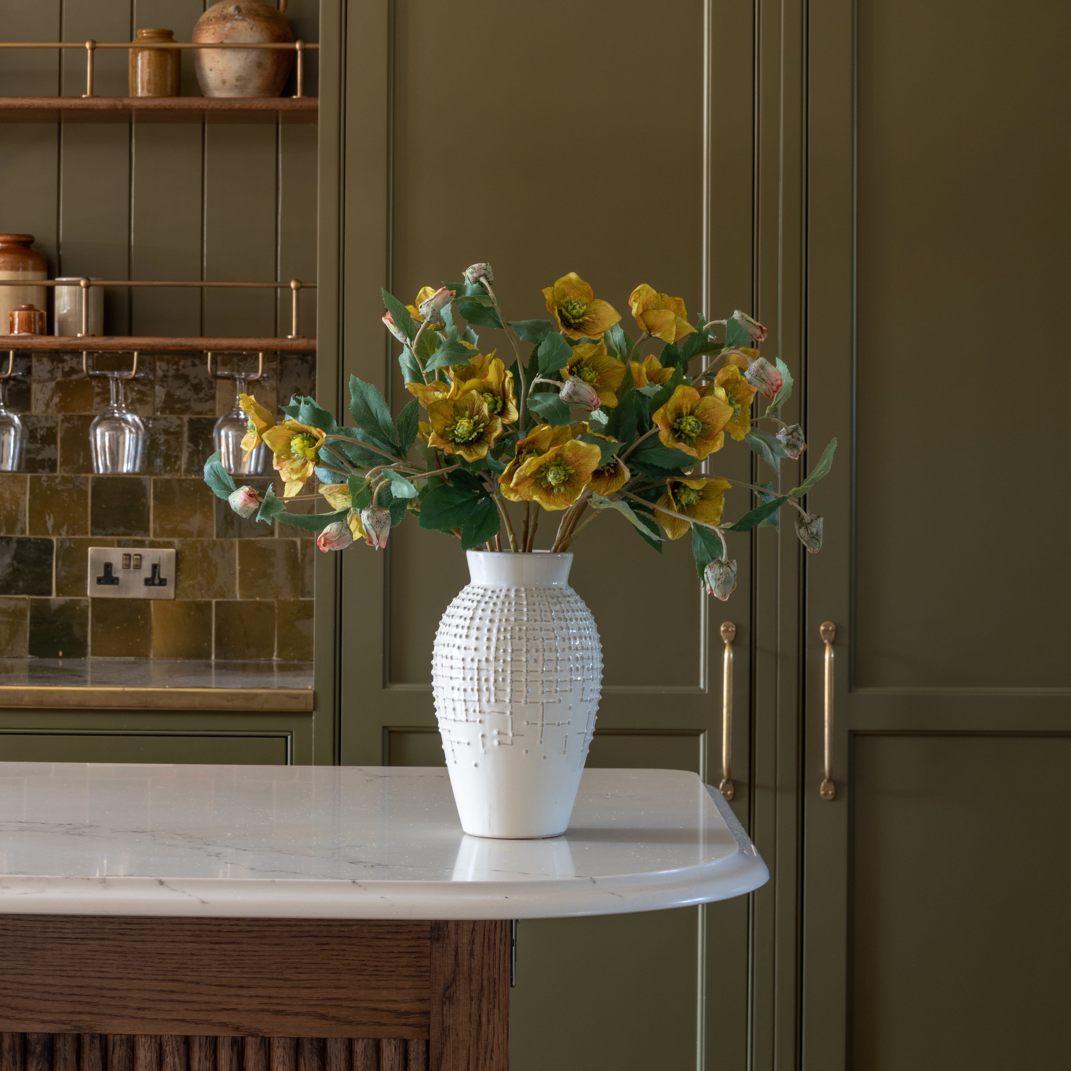 Artificial Green Hellebore Spray