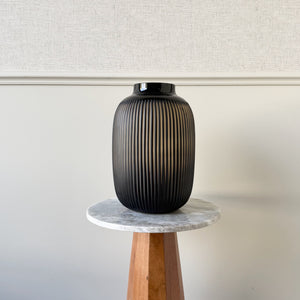 Hand Blown Amber Glass Ribbed Vase