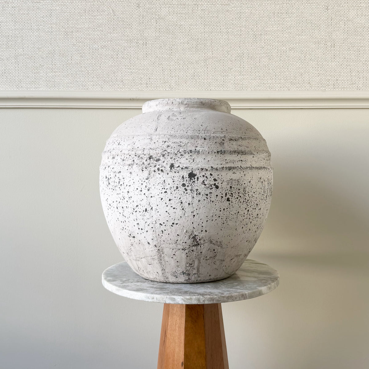 Large Pale Grey Distressed Stone Vase