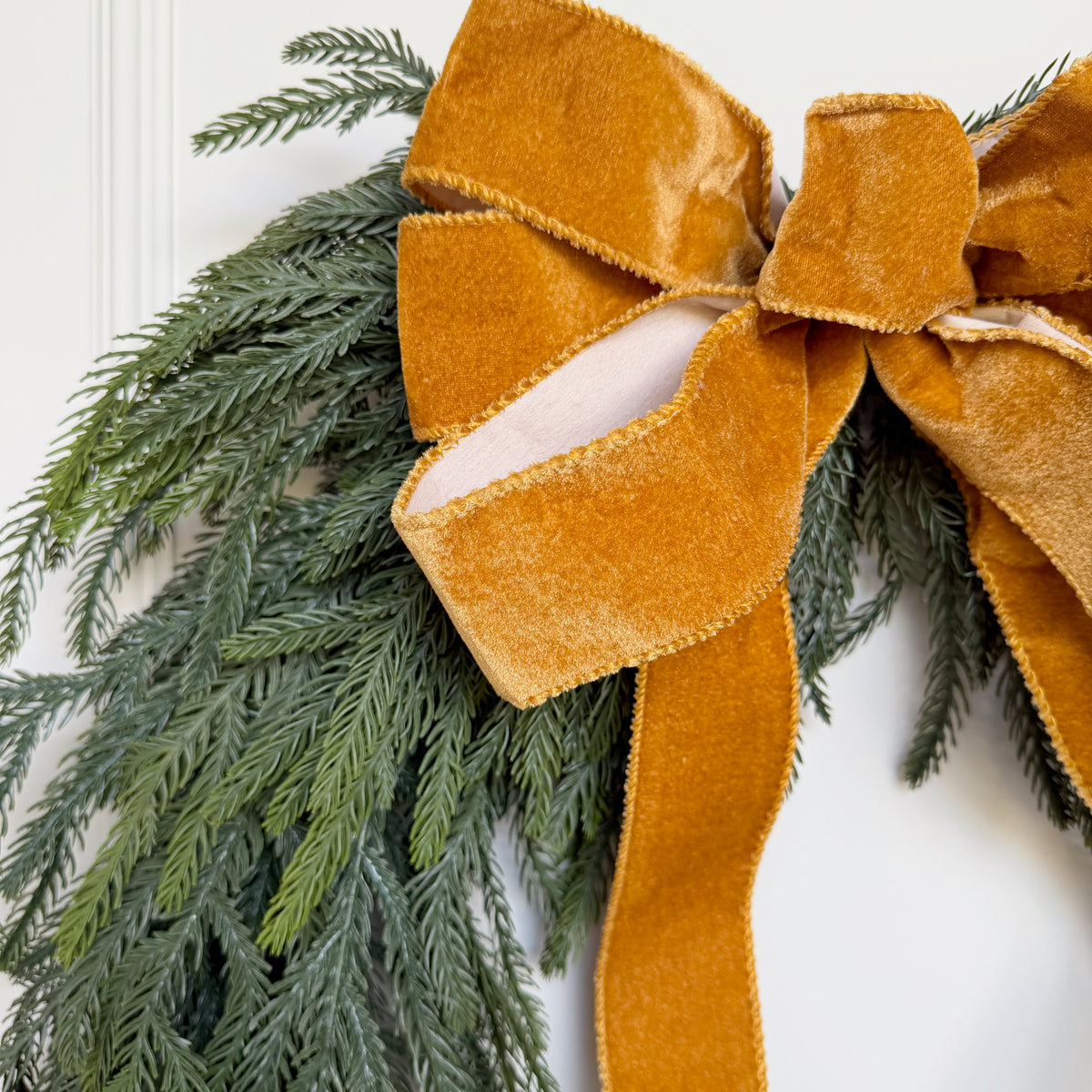 Artificial Extra Large Fir Wreath With Velvet Ochre Bow