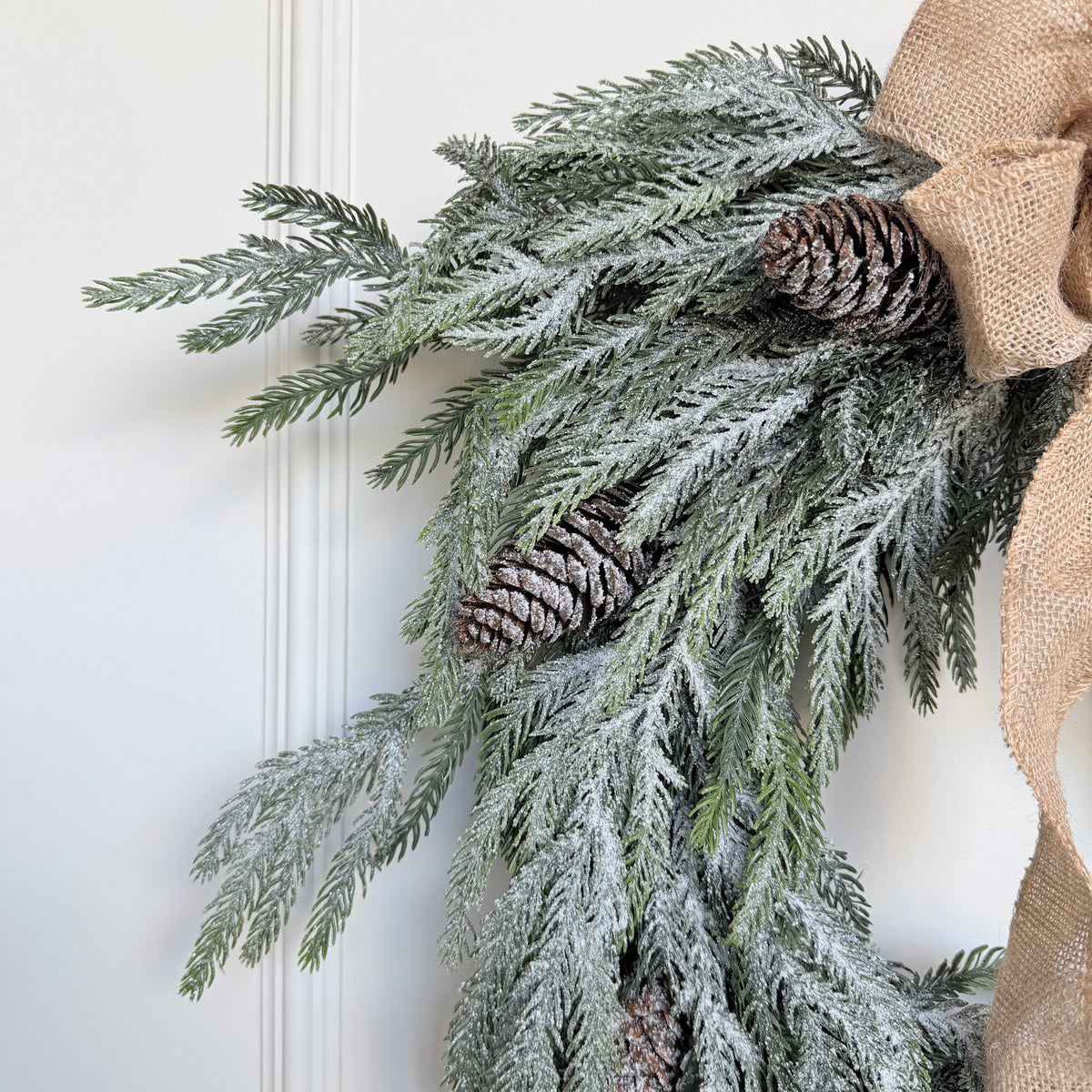 Artificial Large Frosted Fir Wreath With Rustic Bow