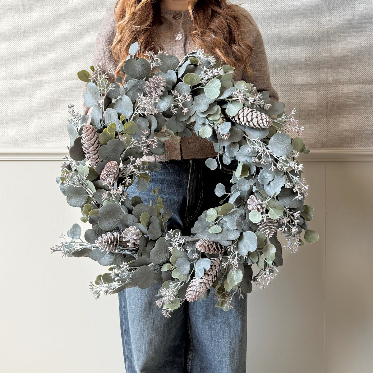 Artificial Large Silver Eucalyptus & Berry Wreath
