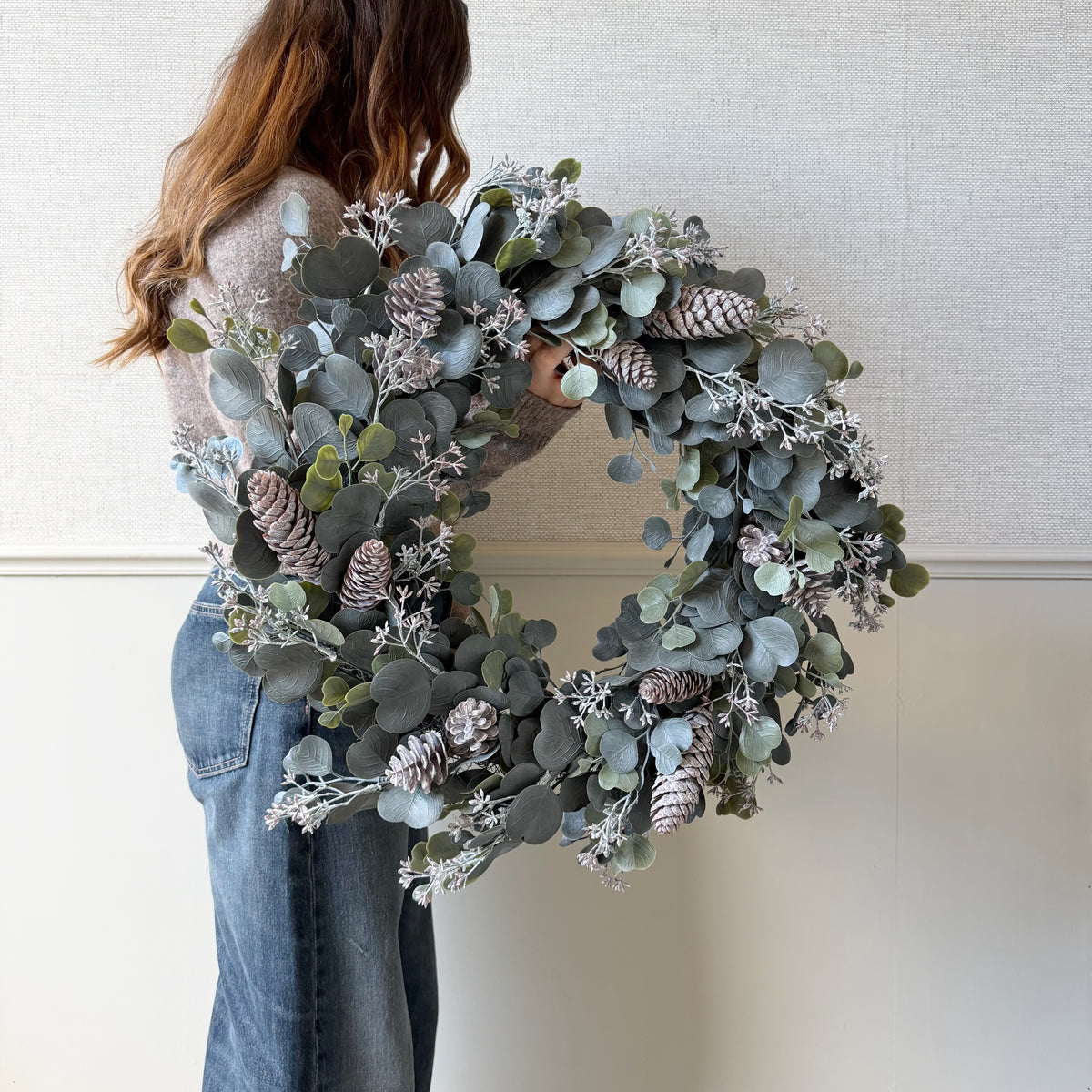 Artificial Large Silver Eucalyptus & Berry Wreath