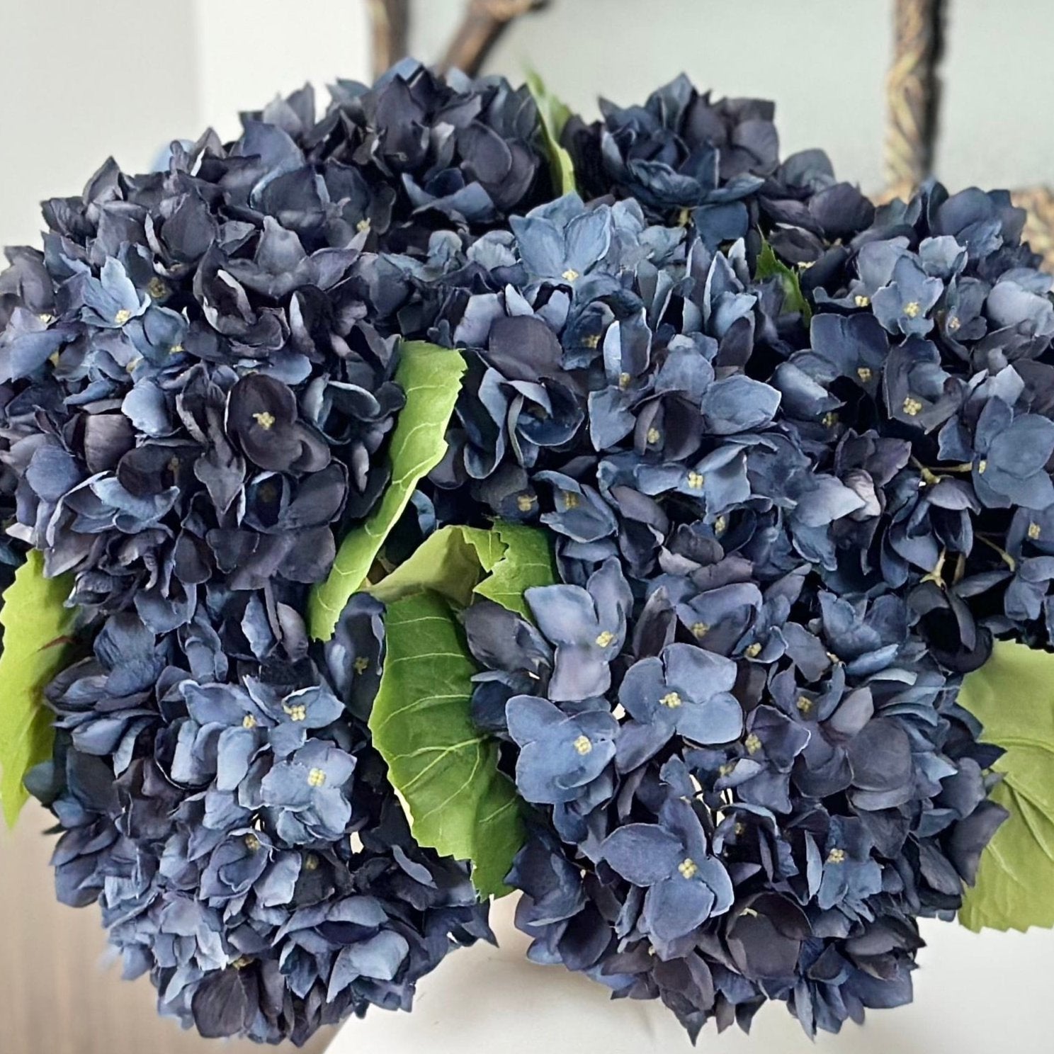 Luxury Lifelike Realistic Artificial Fabric Faux Silk Luxury Navy Blue Hydrangea ABX5005DBL Winter Artificial Flower Arrangement with Faux Foliage Buy Online from The Faux Flower Company