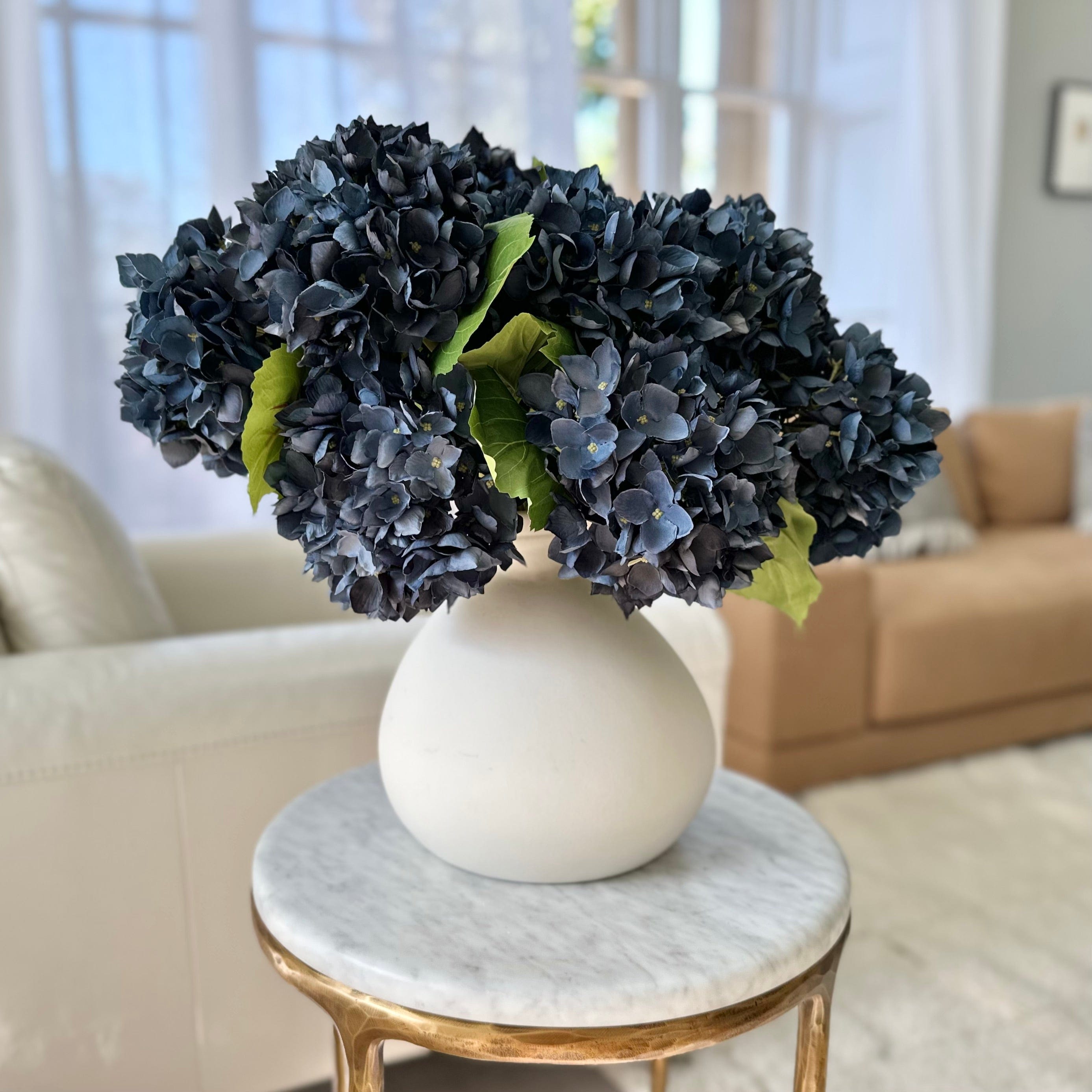 Luxury Lifelike Realistic Artificial Fabric Faux Silk Luxury Navy Blue Hydrangea ABX5005DBL Winter Artificial Flower Arrangement with Faux Foliage Buy Online from The Faux Flower Company
