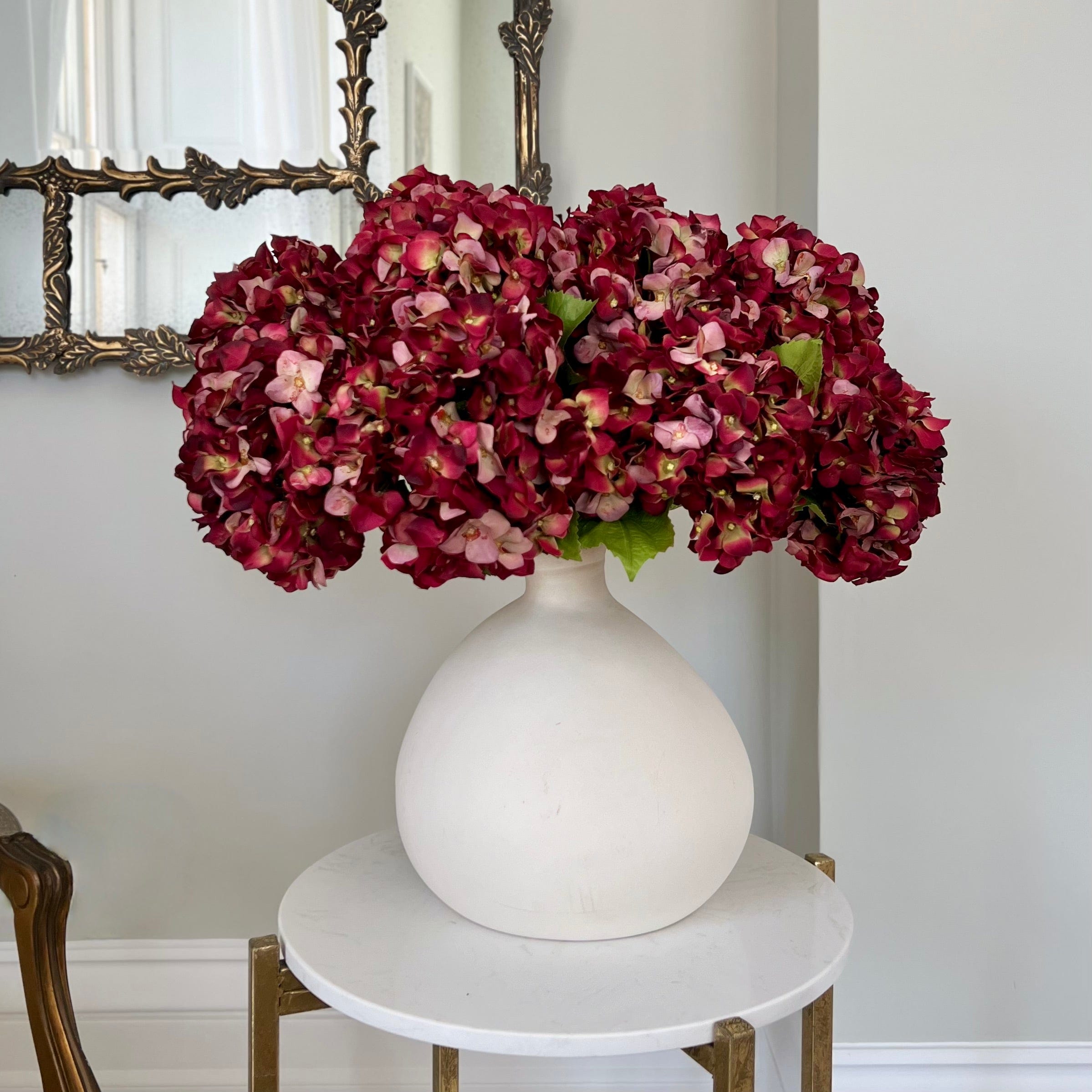 Luxury Lifelike Realistic Artificial Fabric Faux Silk Luxury Red Dried Hydrangea ABY5070RD Winter Artificial Flower Arrangement with Faux Foliage in Burford Vase ABP1747 Buy Online from The Faux Flower Company