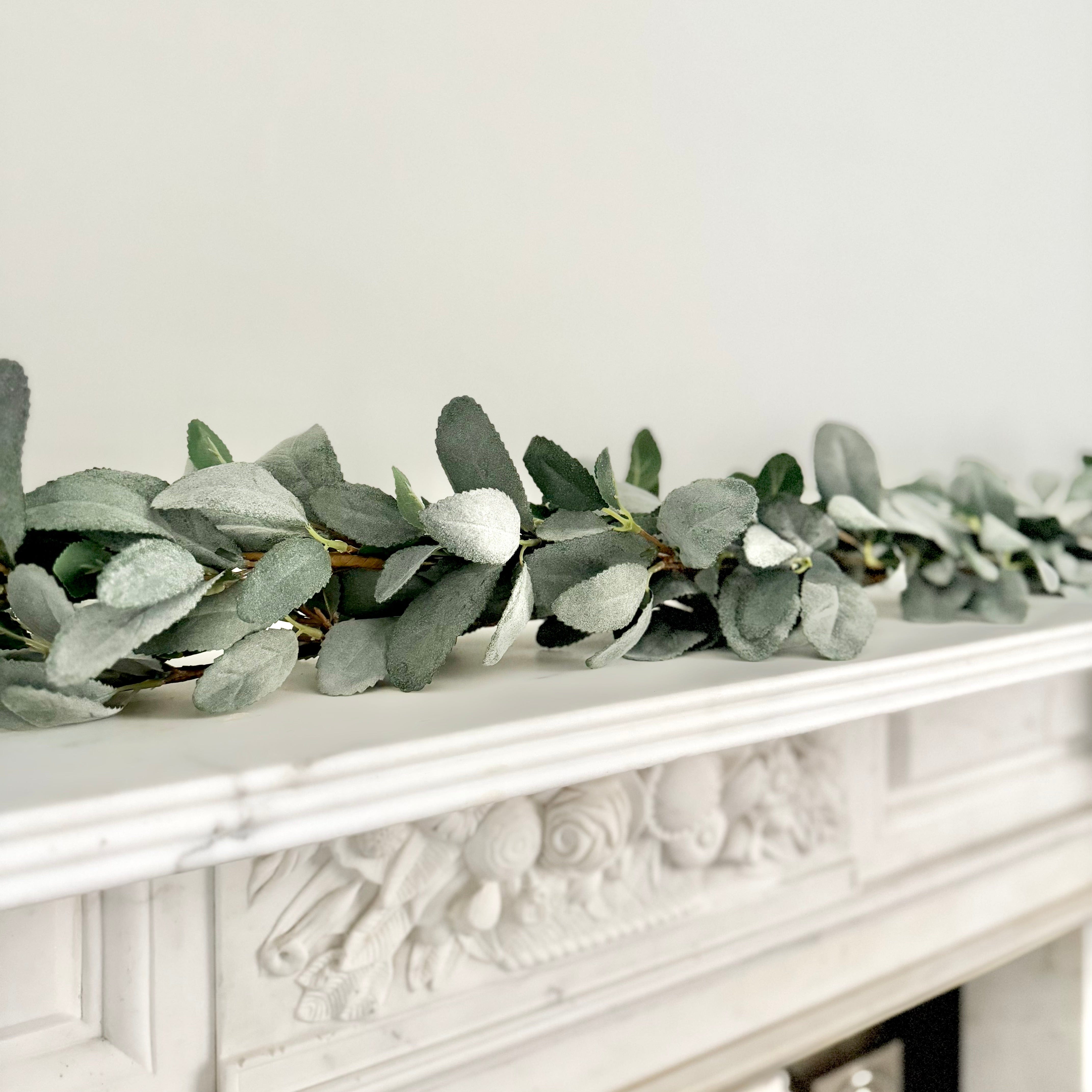 Luxury Lifelike Realistic Artificial Fabric Faux Silk Luxury Silver Lambs Leaf Wreath Garland ABX0708GR Winter with Faux Flowers and Foliage Buy Online from The Faux Flower Company